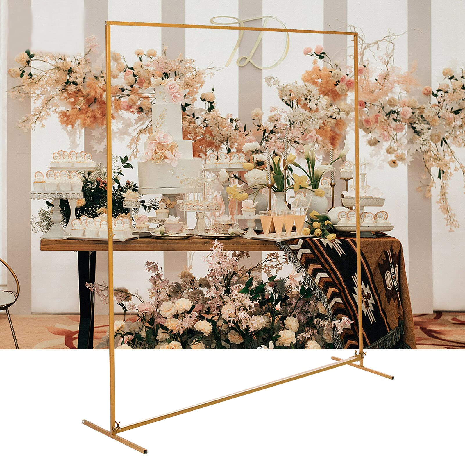 Elegant 5FT Gold Wedding Arch - Metal Square Balloon Arch Backdrop for Wedding, Baby Shower, Birthday Party & Garden Decor | Photo Background Stand with Flower Trellis | Perfect for Indoor & Outdoor Celebrations