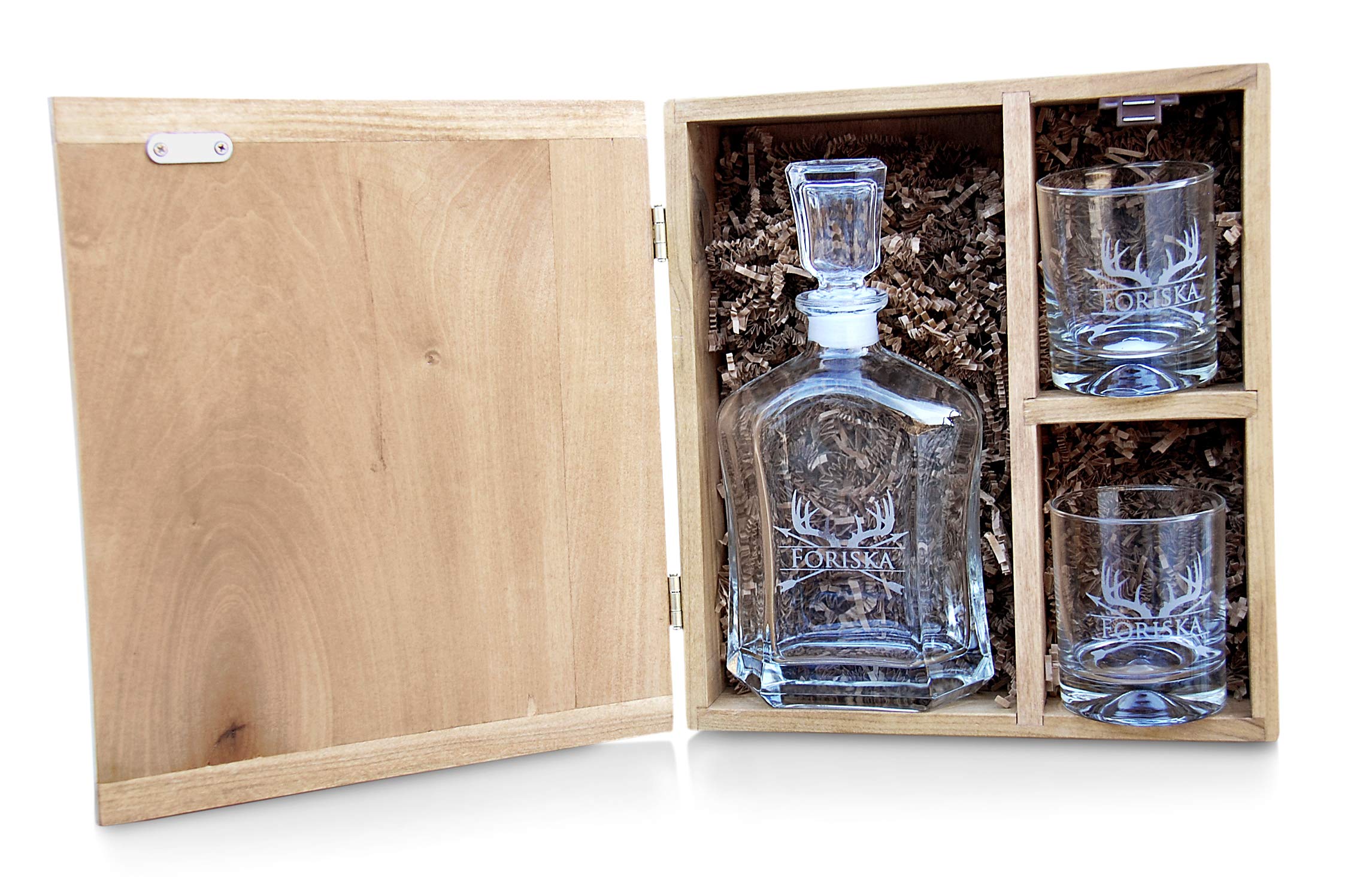 Personalized Whiskey Decanter Set with Wooden Box - Engraved Groomsmen Gift Set Includes 2 Whiskey Glasses - Perfect for Anniversary, Christmas & Wedding Gifts - Elegant Home Bar Accessories for Whiskey Lovers & Entertaining