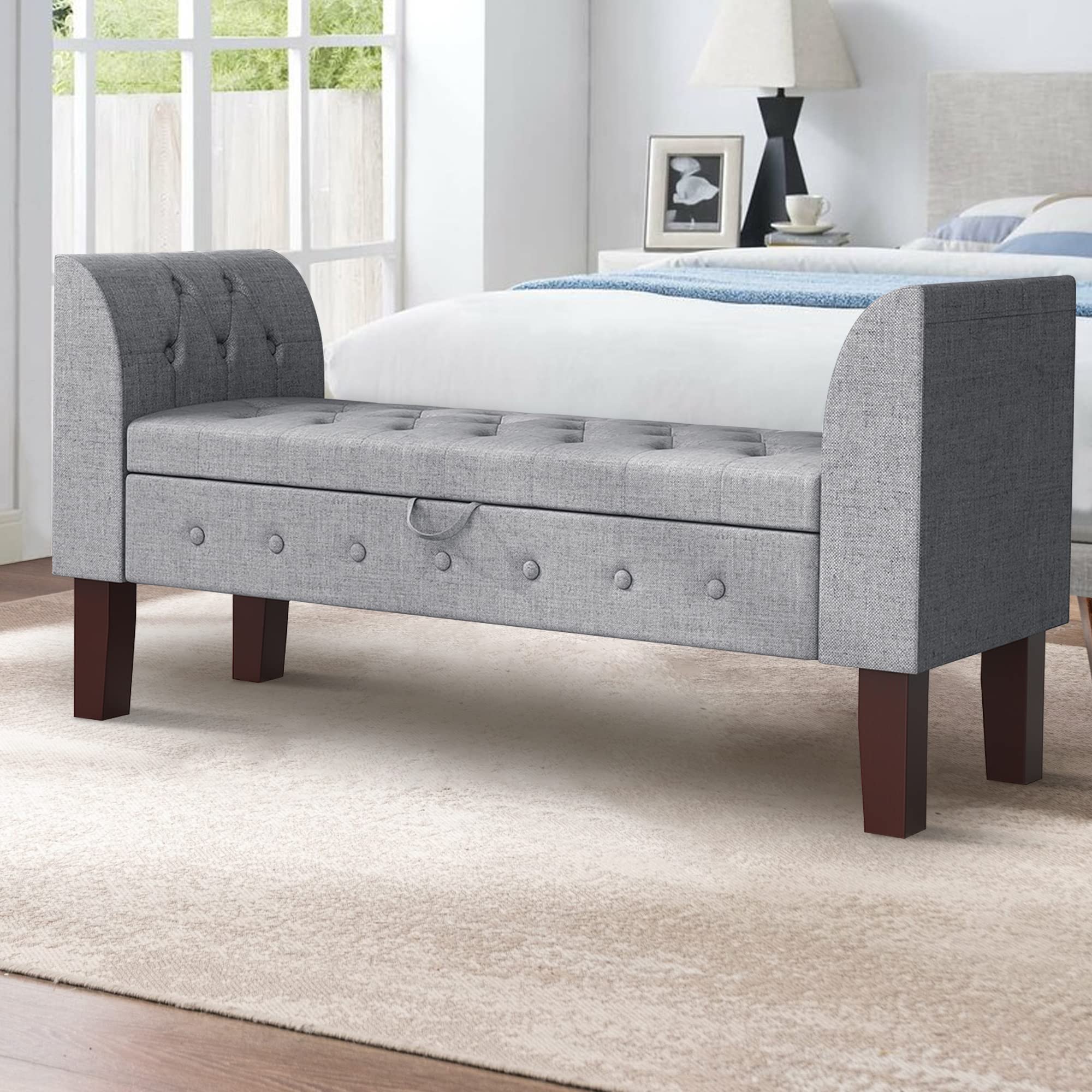 Changjie Upholstered Storage Bench with Tufted Design - Entryway Bench, Ottoman Bench for Bedroom & Living Room, Gray - Perfect for Small Space Organization & Extra Seating