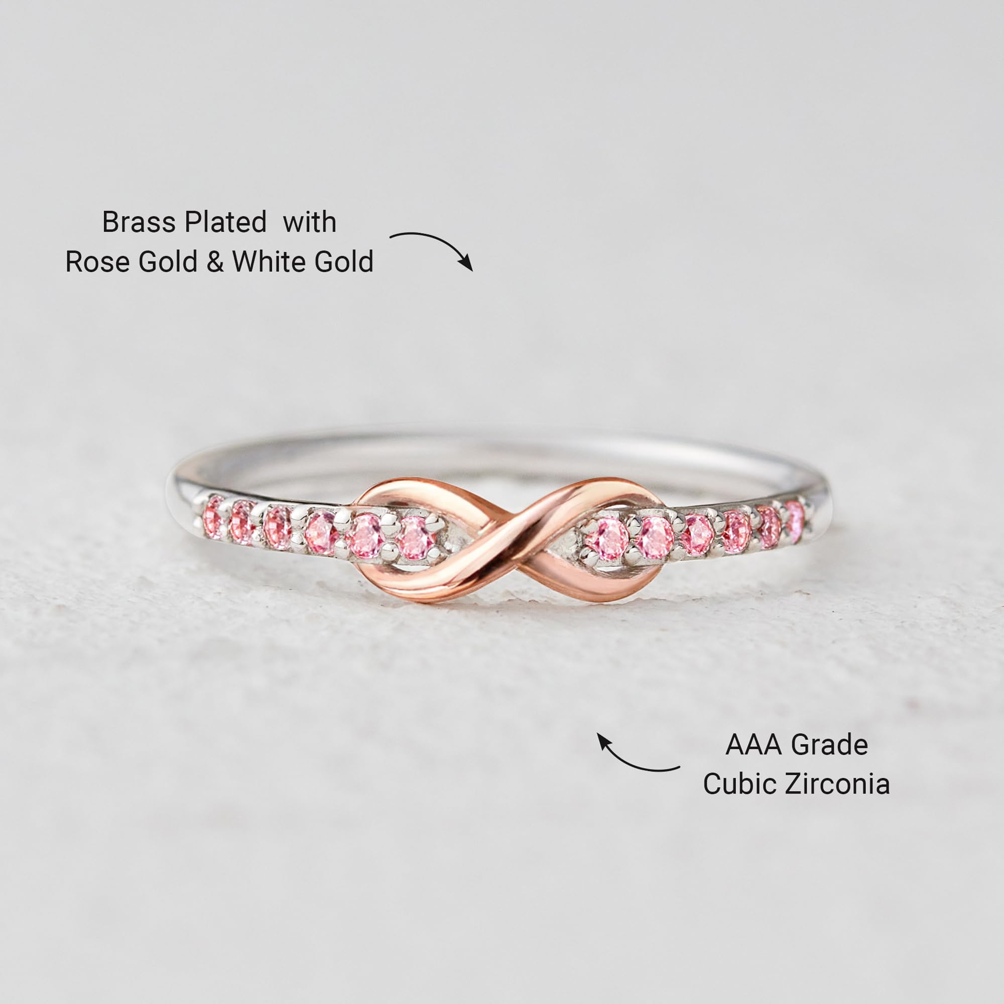 STORYJEWELLERY Pink Infinity Rings for Women - Dainty Stackable Pinky Rings, Sterling Silver Minimalist Jewelry, Perfect Gift for Girlfriend, Wife, Anniversary & Valentine's Day | Everyday Wear, Date Night, Special Occasions