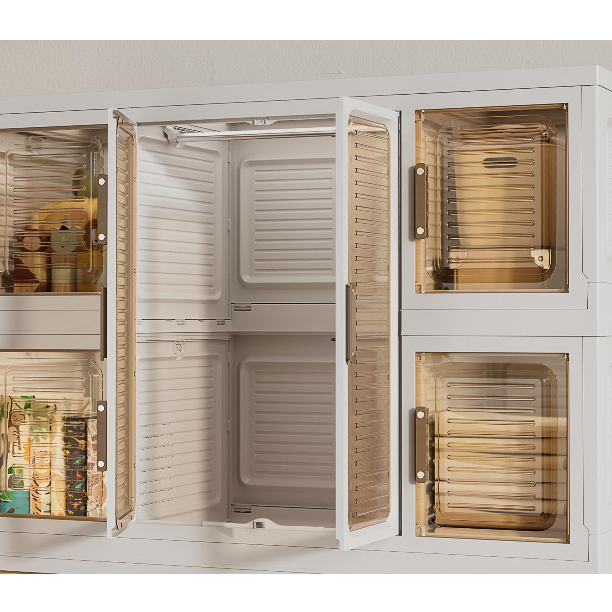 Large Portable Kids Wardrobe Closet with Doors - Collapsible Baby & Children's Clothing Organizer with Transparent Panels | Perfect for Nursery, Bedroom & Living Room Storage | Durable Plastic Construction