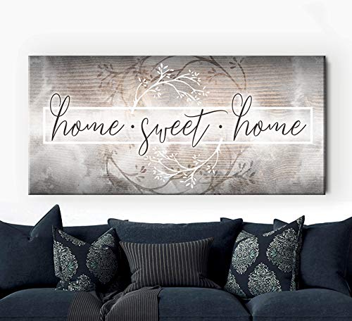 Home Sweet Home V2 Quote Wooden Framed Canvas Wall Art - Ready to Hang Brown Home Decor (42x19 inches) - Perfect for Living Room, Bedroom & Office Decoration