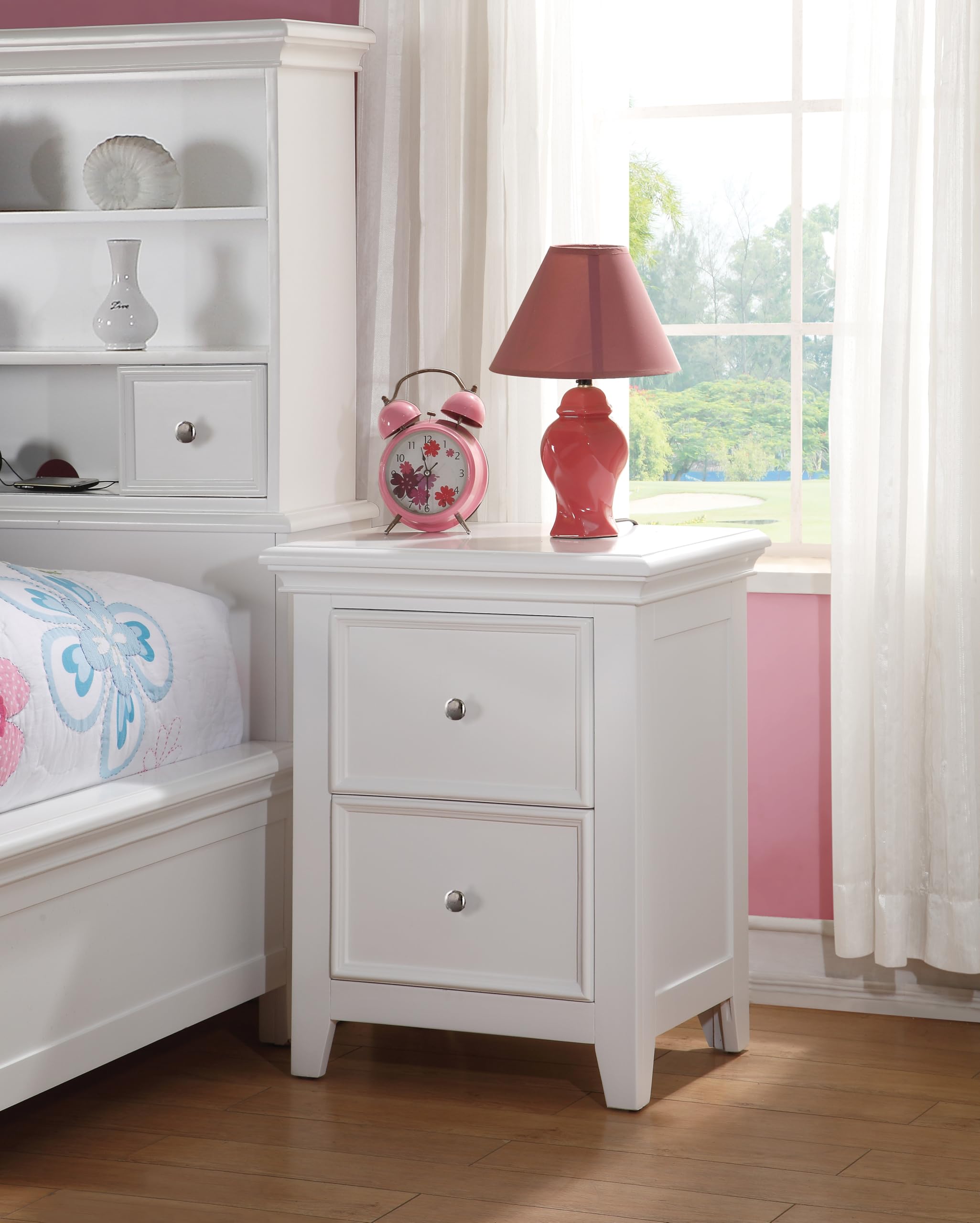 ACME Furniture Lacey Nightstand with 2 Drawers, White - Modern Bedside Table for Bedroom, Living Room & Guest Room Storage