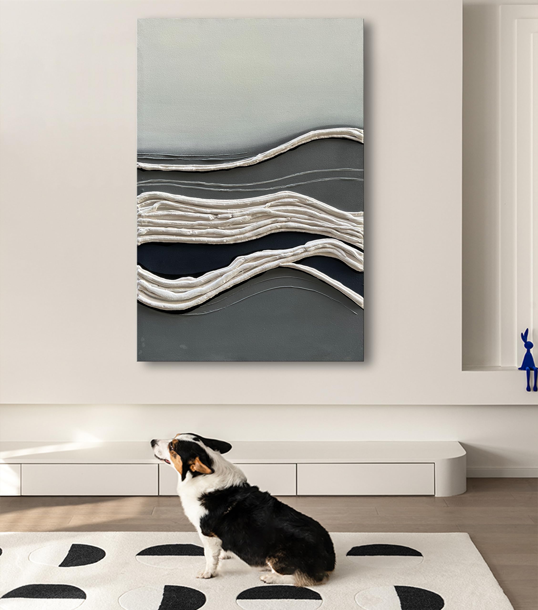 Minimalist Abstract Oil Painting - 3D Textured Canvas Wall Art - Large Modern Home Decor (45x30 Inches) - Perfect for Living Room, Bedroom & Office Decor