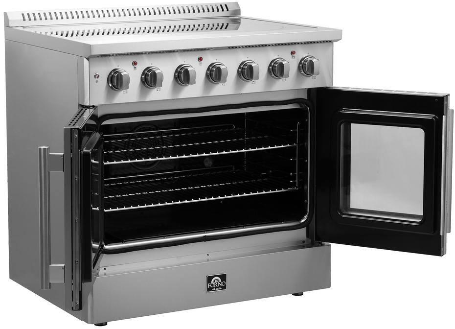 Forno Galiano 36-inch French Door Freestanding All Electric Range - Stainless Steel FFSEL6917 | Professional Kitchen Appliance for Home Chefs & Baking Enthusiasts