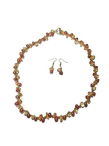 Elegant Citrine & Orange Freshwater Pearl Jewelry Set - Necklace & Earrings for Women | Perfect for Weddings, Parties & Special Occasions