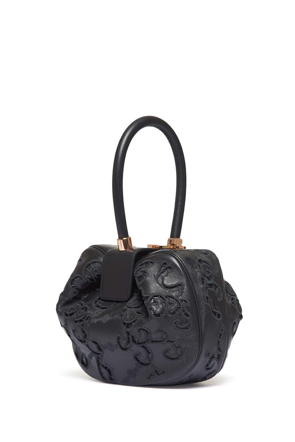 Nina Black Nappa Leather Handbag with Elegant Lace Detailing - Perfect for Work, Parties & Special Occasions