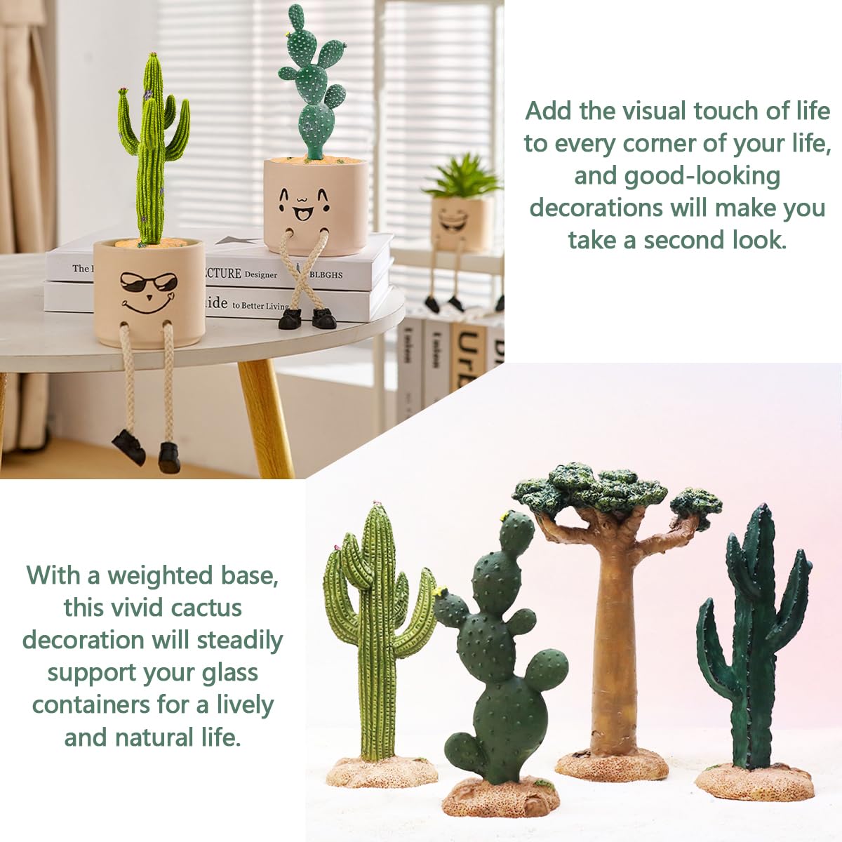 2Pcs Fake Cactus Plants for Reptile Terrarium - Realistic Desert Landscape Decor for Turtles, Lizards & Snakes - Perfect for Habitat Enrichment & Naturalistic Enclosures