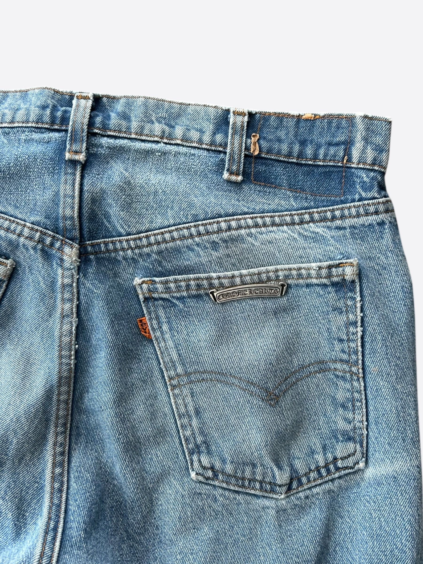 Chrome Hearts x Levi's Blue & Black Cross Patch Denim Jeans for Men - Stylish Vintage Streetwear for Casual Outfits & Night Out Looks