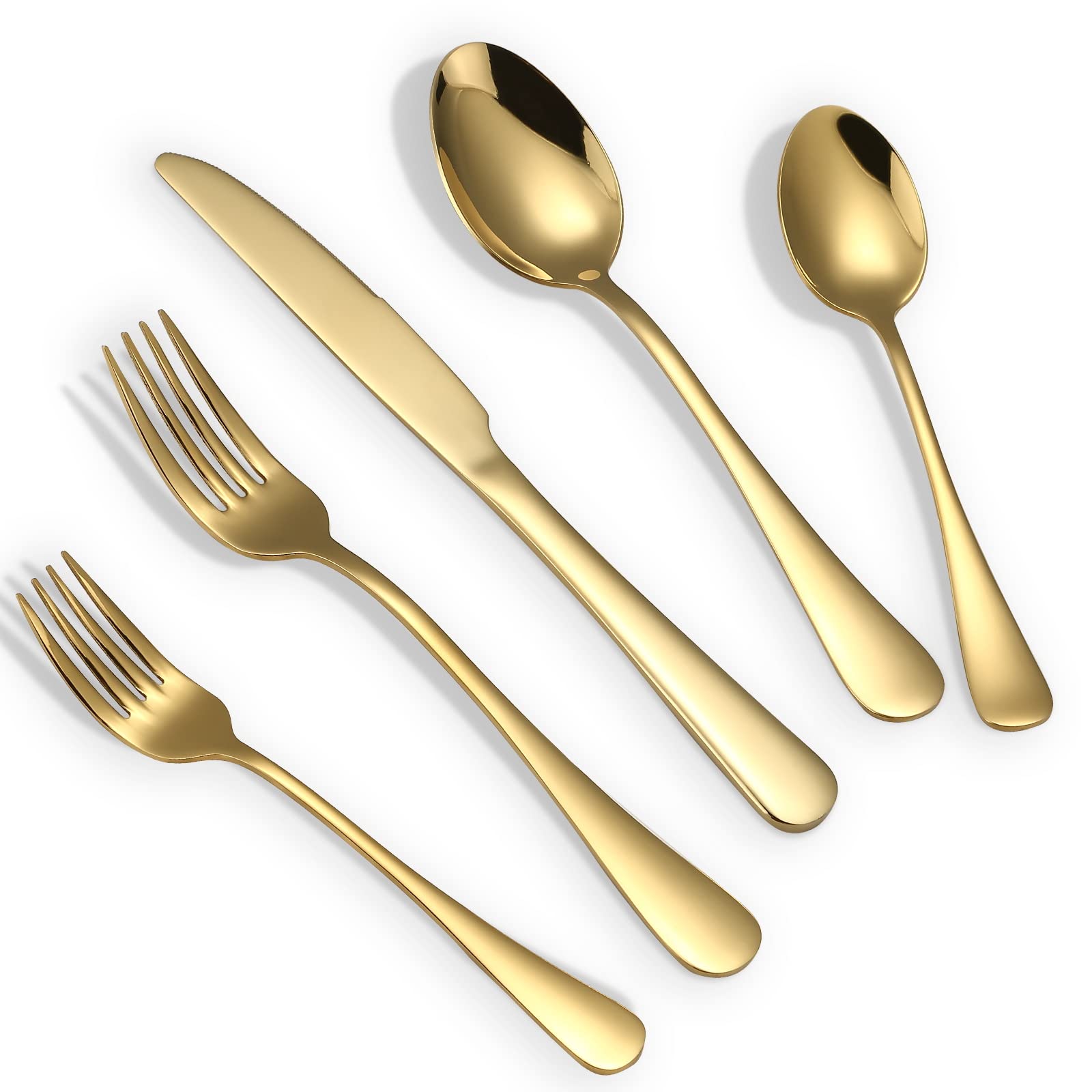 20-Piece Briout Gold Silverware Set - Stainless Steel Flatware Service for 4 (Spoons, Forks, Knives) - Elegant Golden Cutlery Set for Kitchen, Home & Restaurant - Shiny Polished Tableware for Dinner Parties, Weddings & Special Occasions