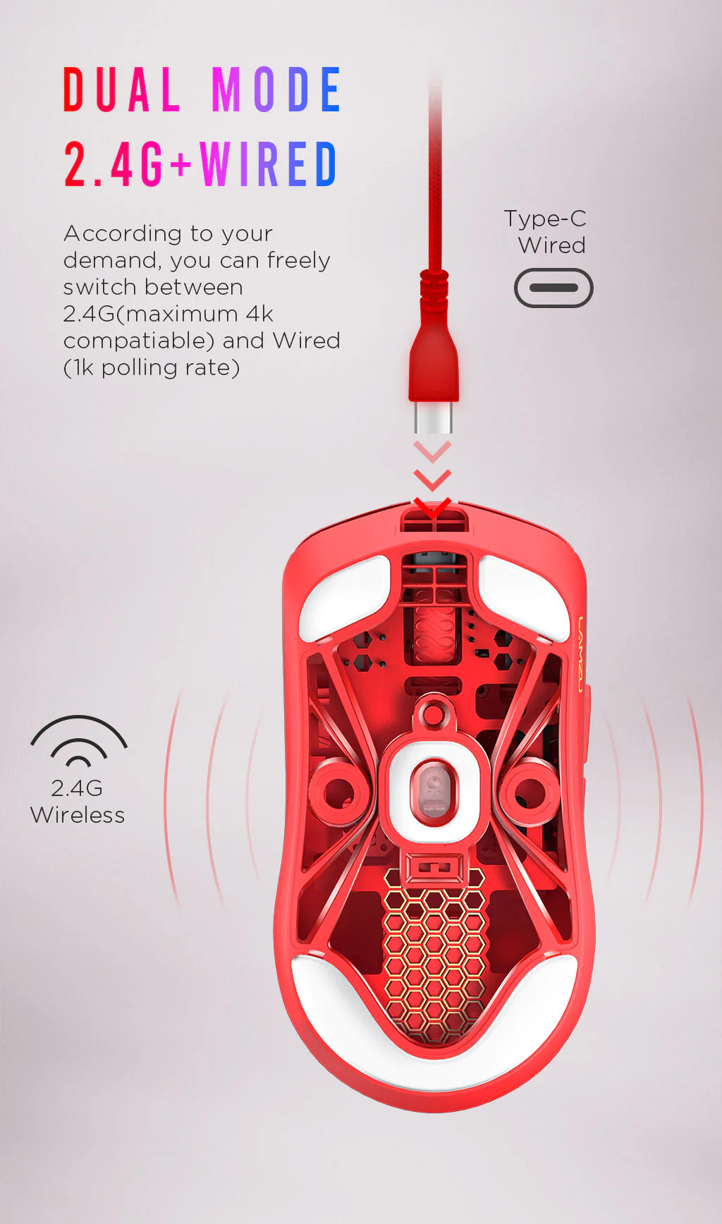 Lamzu Maya Wireless Gaming Mouse - Imperial Red (4K Compatible) | Lightweight Ergonomic Design for FPS, MOBA & Esports | PC & Mac Gaming Accessories