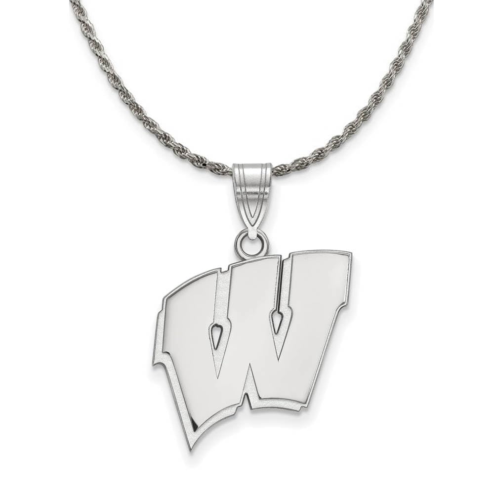 The Black Bow Sterling Silver University of Wisconsin Large 'W' Pendant Necklace for Graduation, Alumni Gifts, and Campus Pride