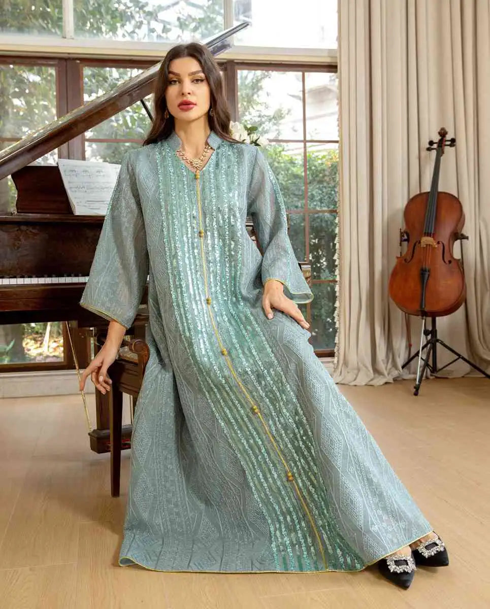Elegant Eid Dress for Women - Sparkling Sequins & Embroidery Kaftan Caftan - Perfect for Eid Celebrations, Parties, and Special Occasions