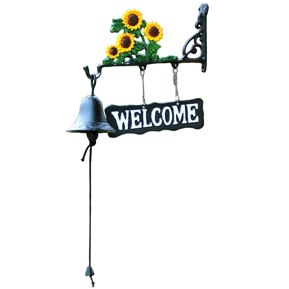 Heavy Duty Cast Iron Dining Bell - Wall Mounted Manual Shaking Bell for Indoor/Outdoor Use - Rustic Welcome Sign & Garden Wall Art Decor - Perfect for Farmhouse, Restaurant, and Patio Decorations