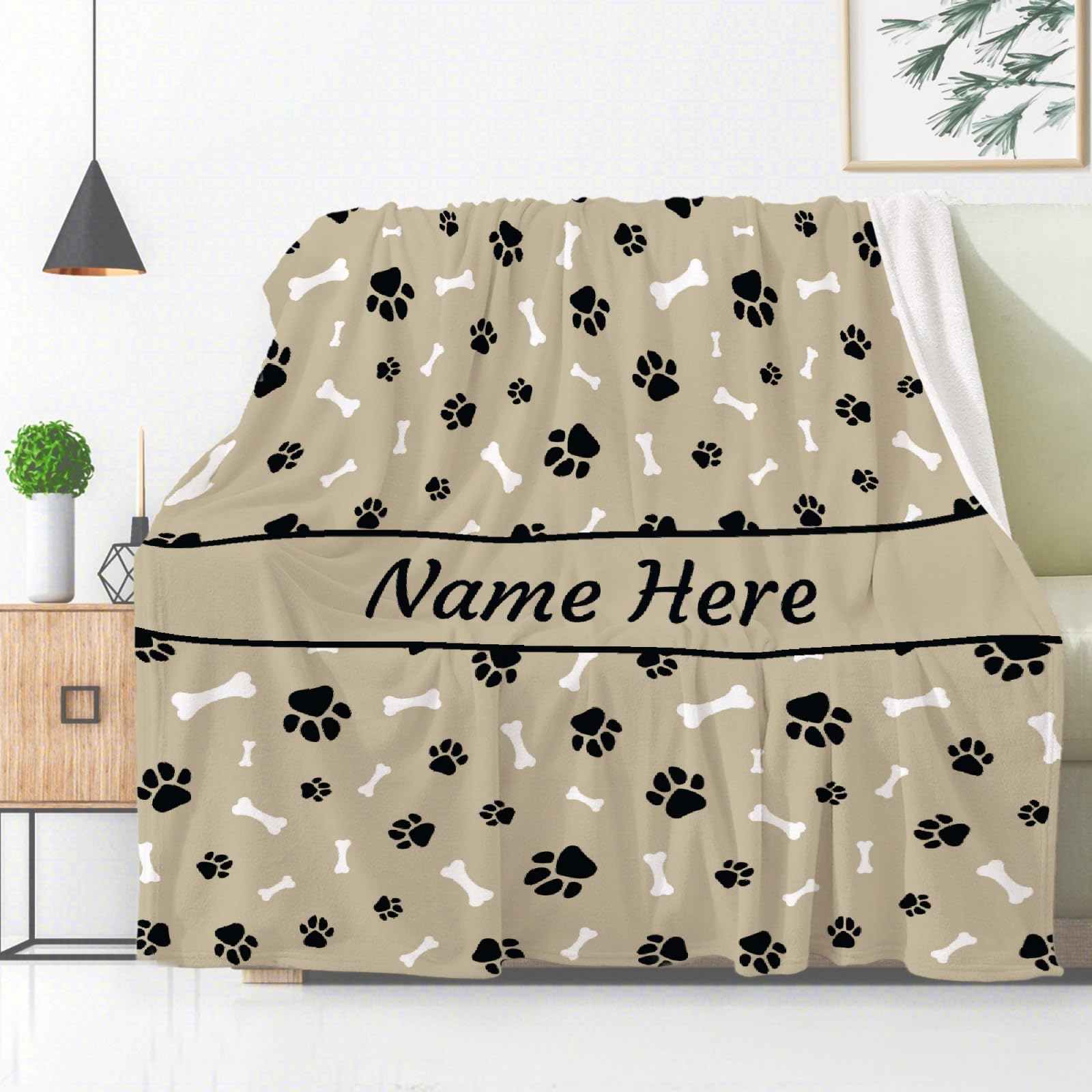 **Custom Personalized Dog Blanket with Name - Soft Cozy Fleece Pet Blanket for Puppy, Dog Lovers, Mom & Dad - Cute Paws & Bones Design - Perfect Gift for Bed, Sofa, Couch & Travel - Ideal for Family & Pet Owners**