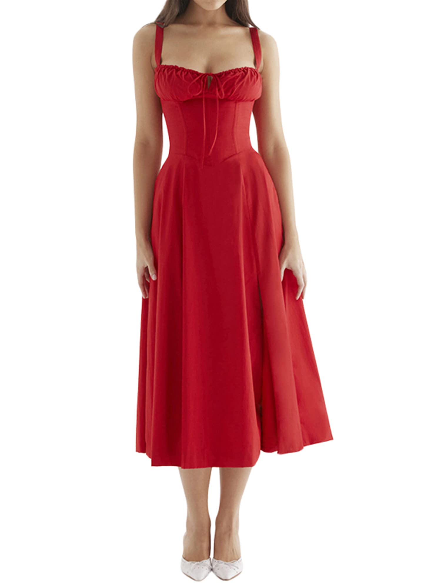 Yoisdtxc Women's Bohemian A-Line Dress - Solid Color Button Sleeveless Halter Midi Dress for Beach, Holiday & Party Wear | Casual Summer Dress for Vacation, Date Night & Outdoor Events