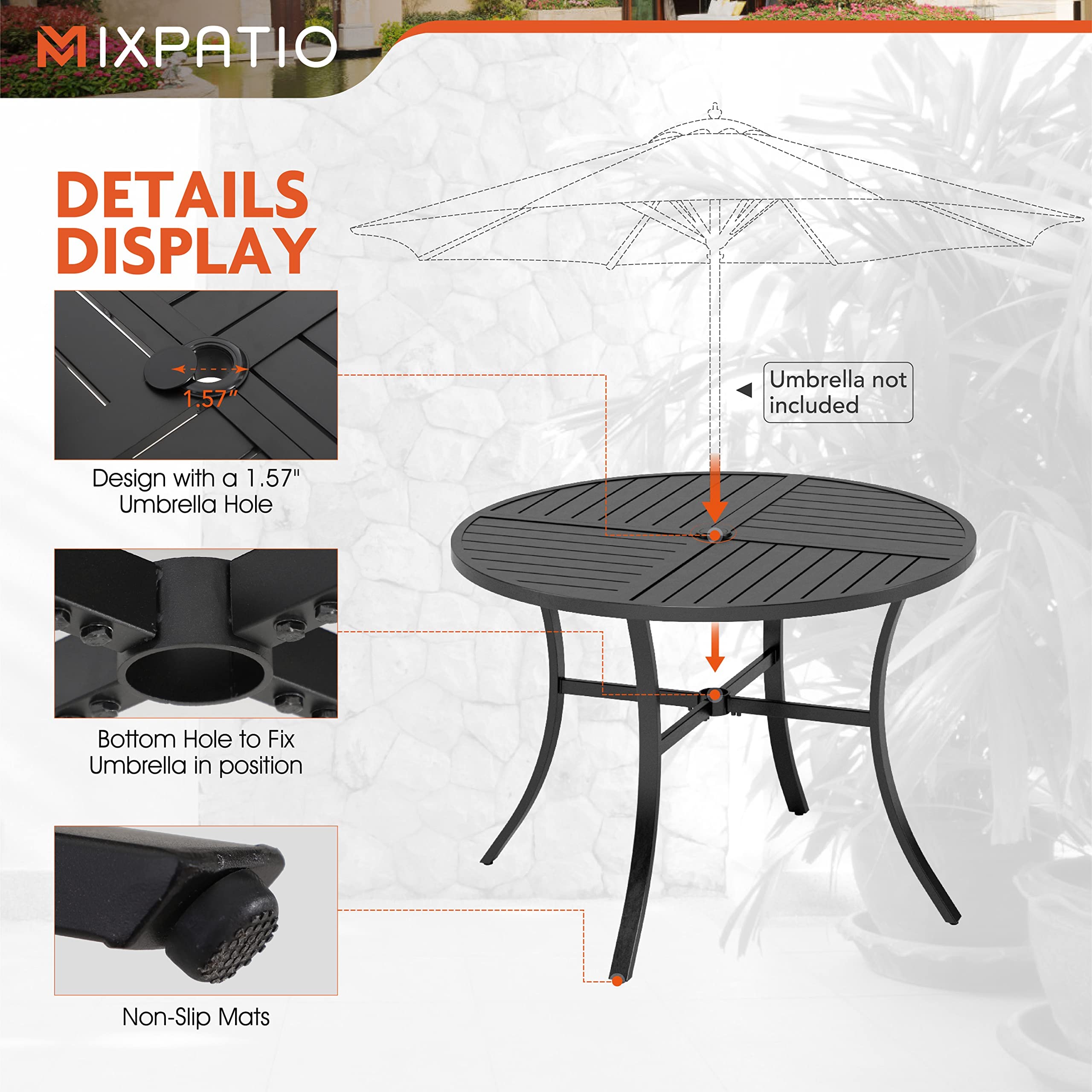 5-Piece Outdoor Dining Set - Round Metal Patio Table with 4 Blue Chairs for 4 People | Perfect for Garden, Backyard, Deck, Poolside & Outdoor Entertaining
