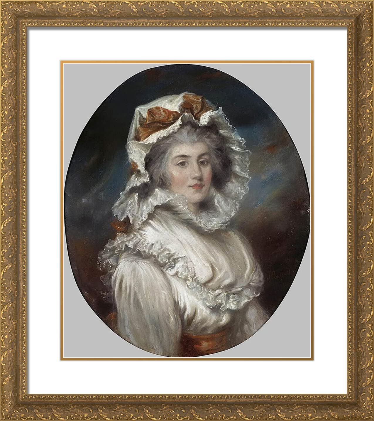 John Russell 'Portrait of a Girl in a Bonnet' 20x22 Inch Gold Ornate Framed Art Print with Double Matting - Perfect for Living Room, Bedroom & Office Wall Decor