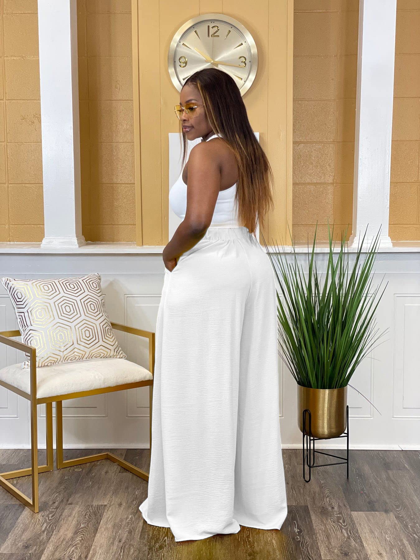 **Women's Flowy High Waisted Wide Leg Palazzo Pants - Casual Comfort with Pockets - Plus Size Available - Perfect for Yoga, Travel & Lounge Wear**