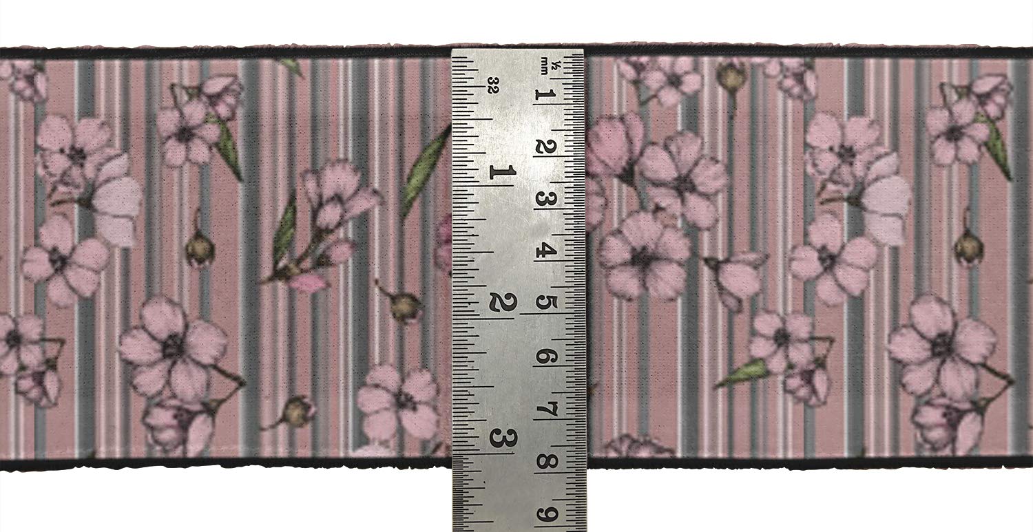IBA Indianbeautifulart 9 Yards Pink Stripe & Floral Printed Velvet Ribbon Trim - 3 Inch Wide Lace for Crafts, Sewing, DIY Accessories | Perfect for Gift Wrapping, Hair Bows, Home Decor & Scrapbooking