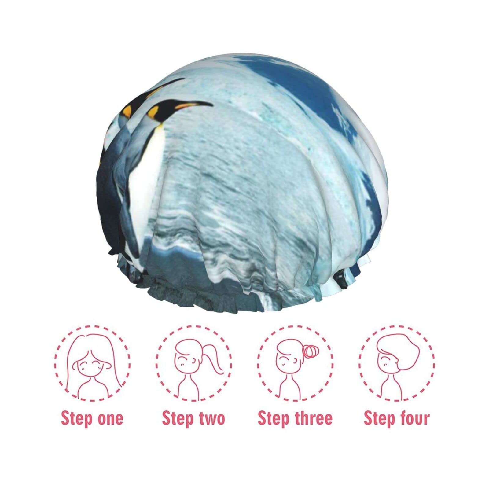 Waterproof Reusable Shower Cap for Women - Cute Penguin Design Bathing Hair Cover - Perfect for Shower, Spa & Swimming (2-Pack)