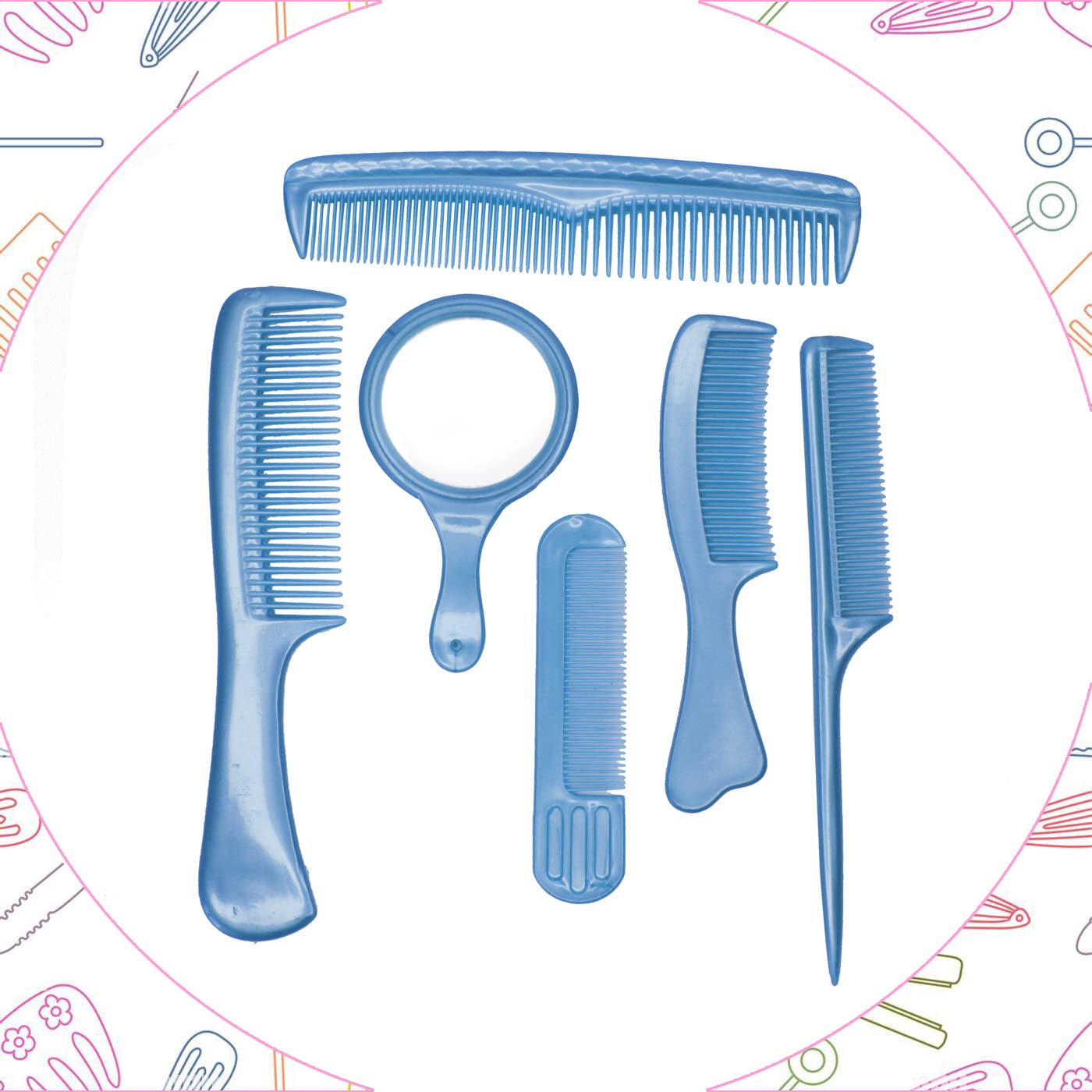 Baal Hair Comb and Hand Mirror Set for Women & Girls - Detangling Styling Comb with Mirror for Daily Hair Care (Blue) - Perfect for Home, Travel, and Salon Use