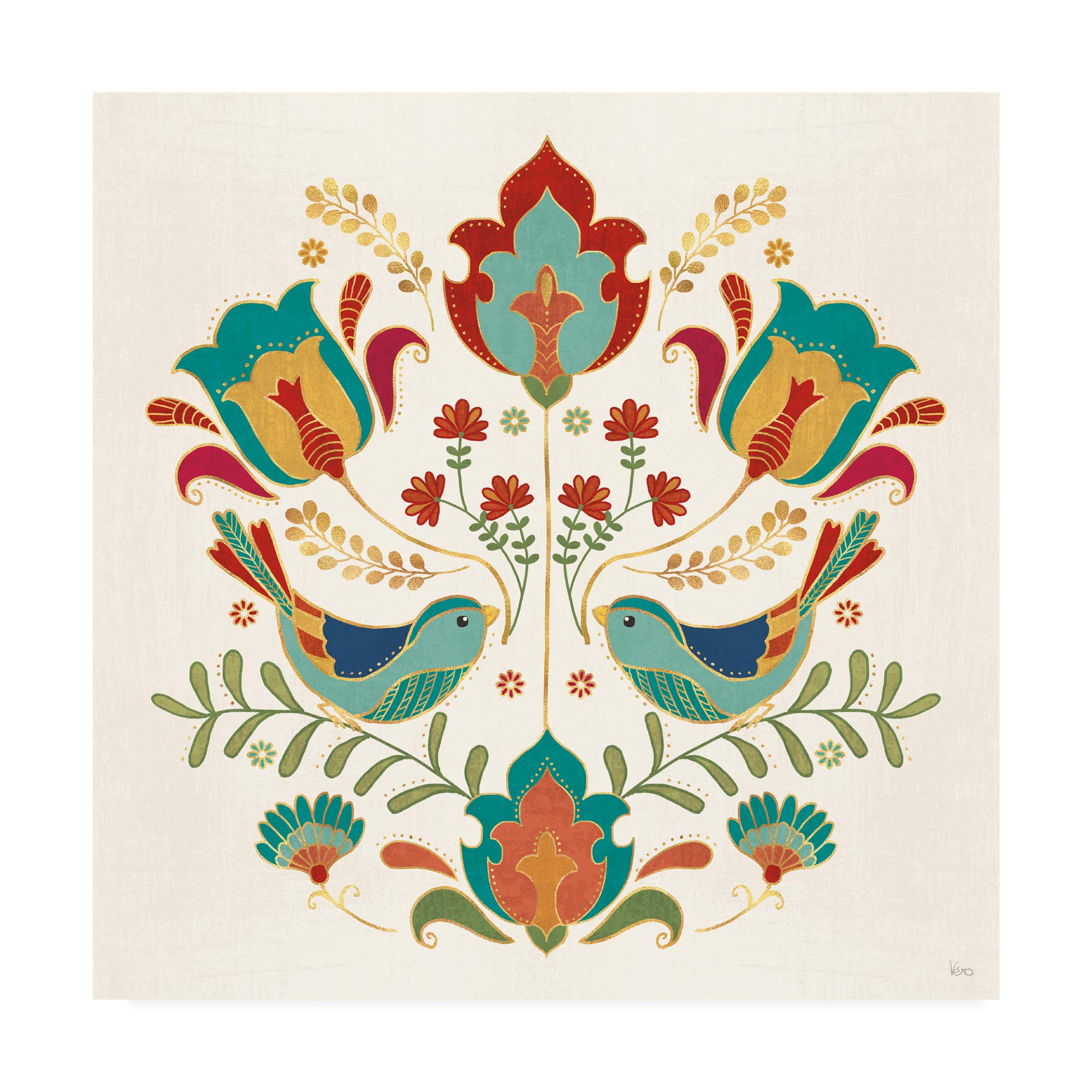 Trademark Fine Art Folk Floral 3 by Veronique Charron - 18x18 Inch Canvas Wall Art - Perfect for Living Room, Bedroom & Office Decor
