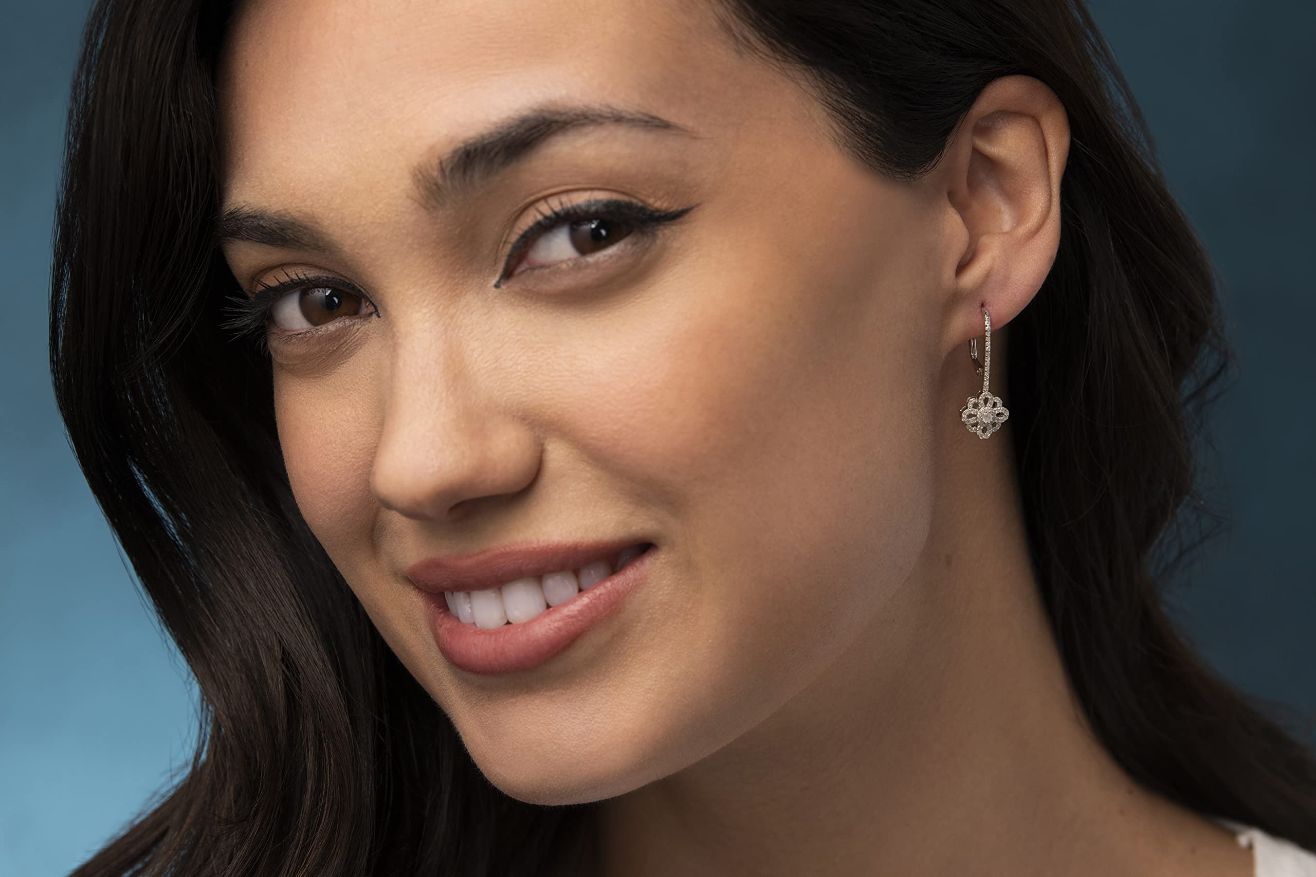 Natalia Drake Floral Medallion Drop Leverback 1/2 Cttw Diamond Earrings for Women - Rhodium Plated 925 Sterling Silver Jewelry - Perfect for Weddings, Parties & Special Occasions