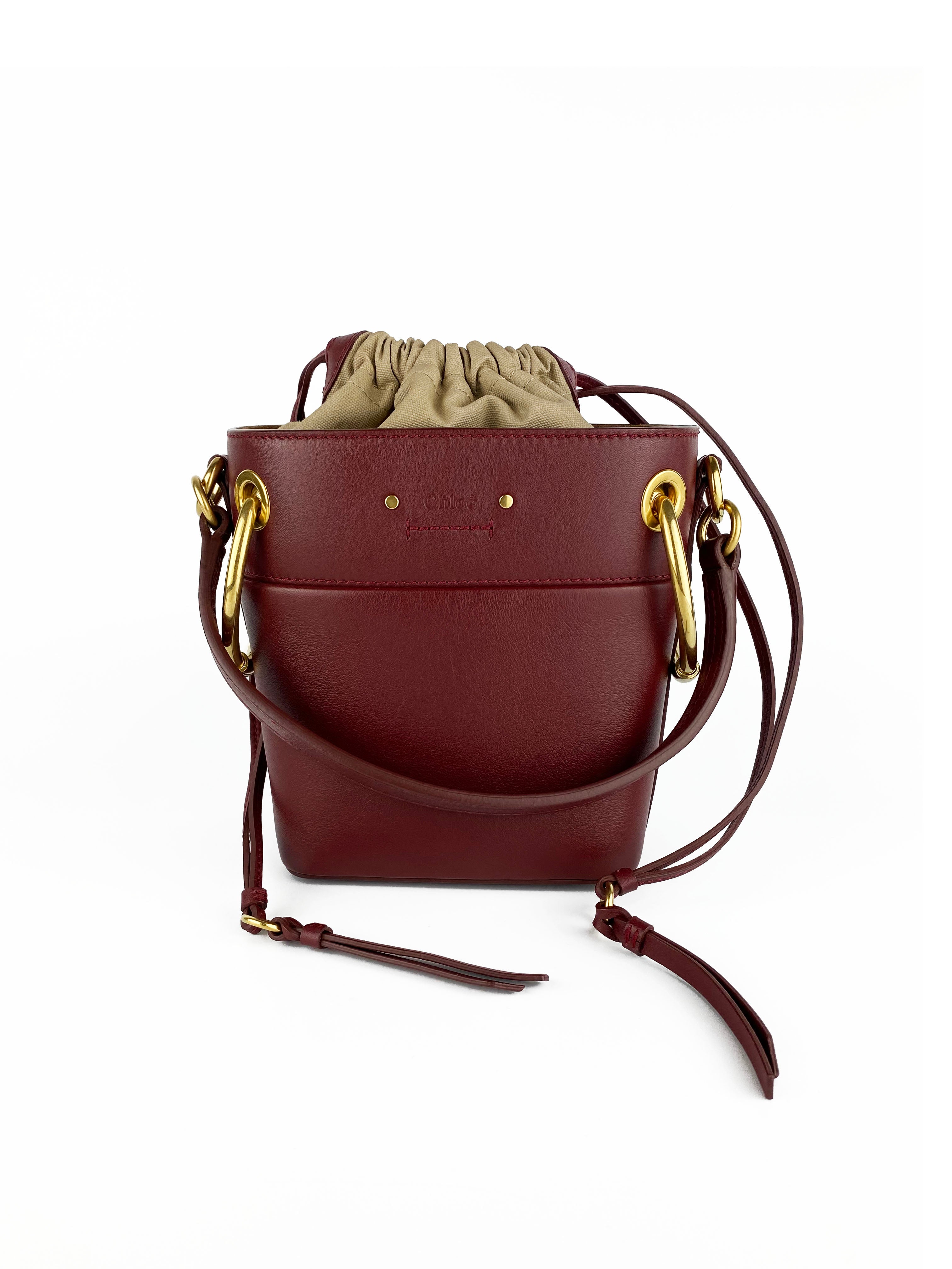 Chloe Burgundy Small Roy Bucket Bag - Premium Leather Crossbody Purse for Women, Fashionable Shoulder Handbag (Perfect for Work, Travel & Date Night)