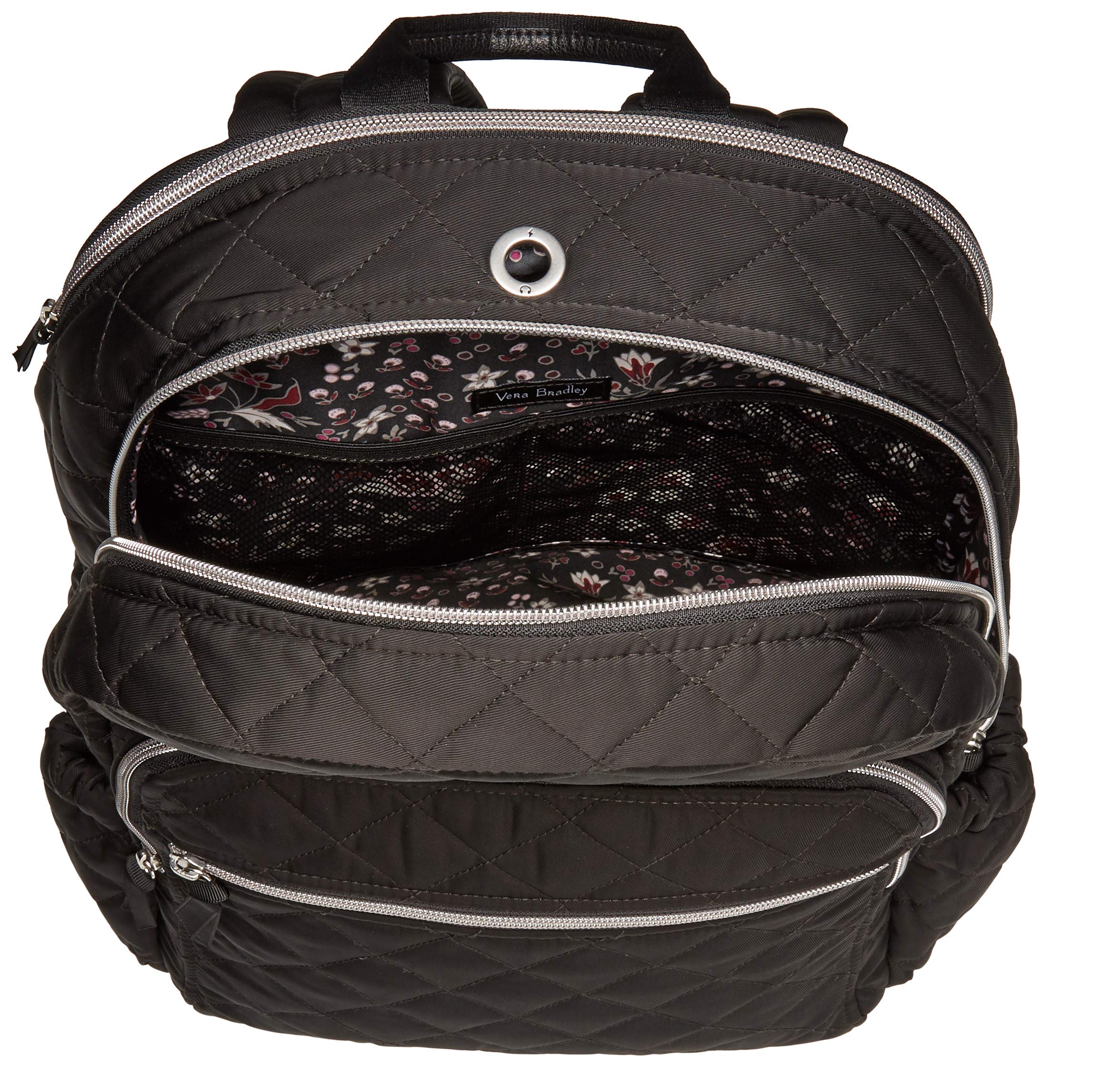 Vera Bradley Women's Performance Twill Campus Backpack - Lightweight Laptop Backpack for College, Work & Travel - Black One Size Backpack with USB Charging Port & Water-Resistant Design