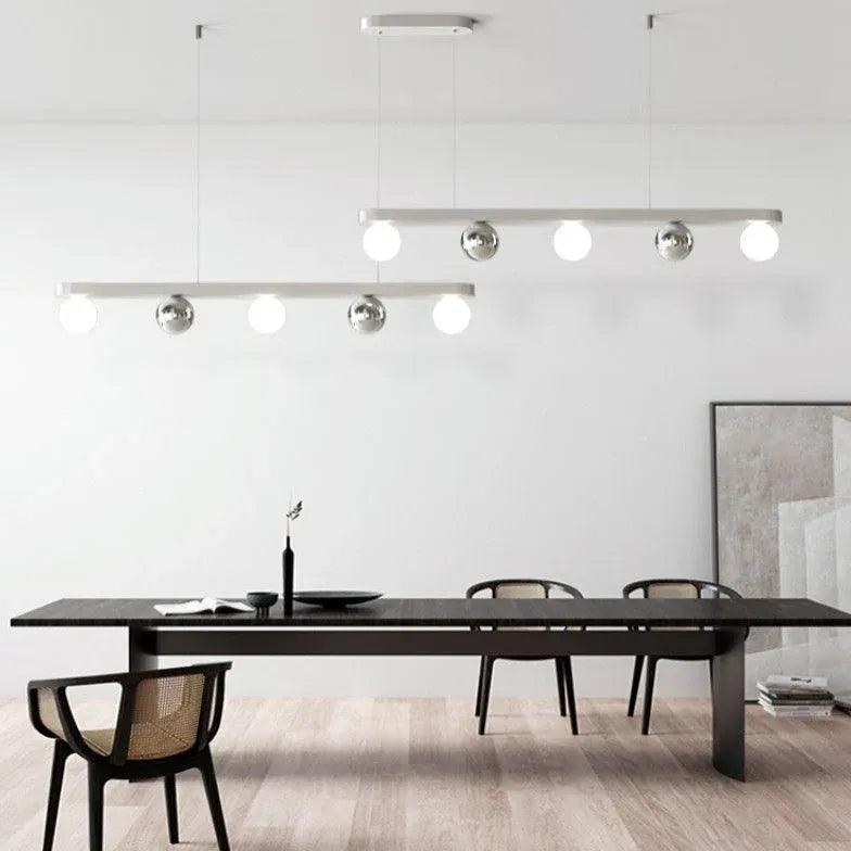 Modern Silver Linear Bar Kitchen Pendant Light - Sleek Minimalist Design for Island Counter Dining Room Lighting - Perfect for Kitchens, Dining Areas, and Contemporary Home Decor
