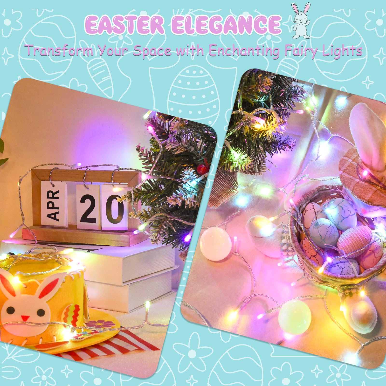 Pastel Easter String Lights - 9.8ft 30 LED Battery Operated Fairy Lights with Timer for Indoor/Outdoor Decor | Easter Party, Home, Garden & Holiday Decoration