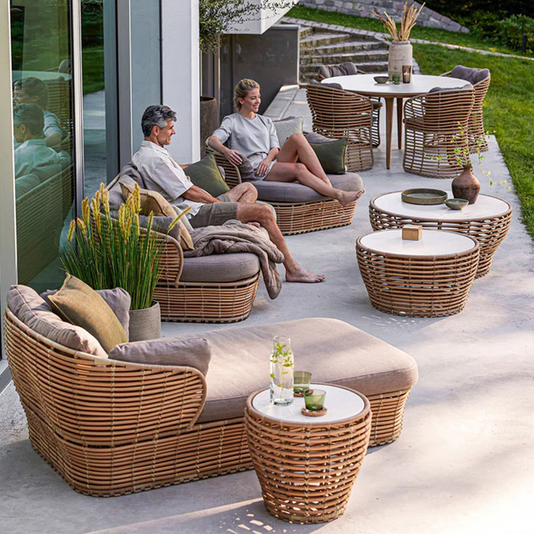 Soren Rose Studio Woven Cane Basket Daybed - Boho Chic Rattan Bed for Living Room, Bedroom, or Outdoor Patio - Perfect for Relaxing, Lounging & Stylish Home Decor
