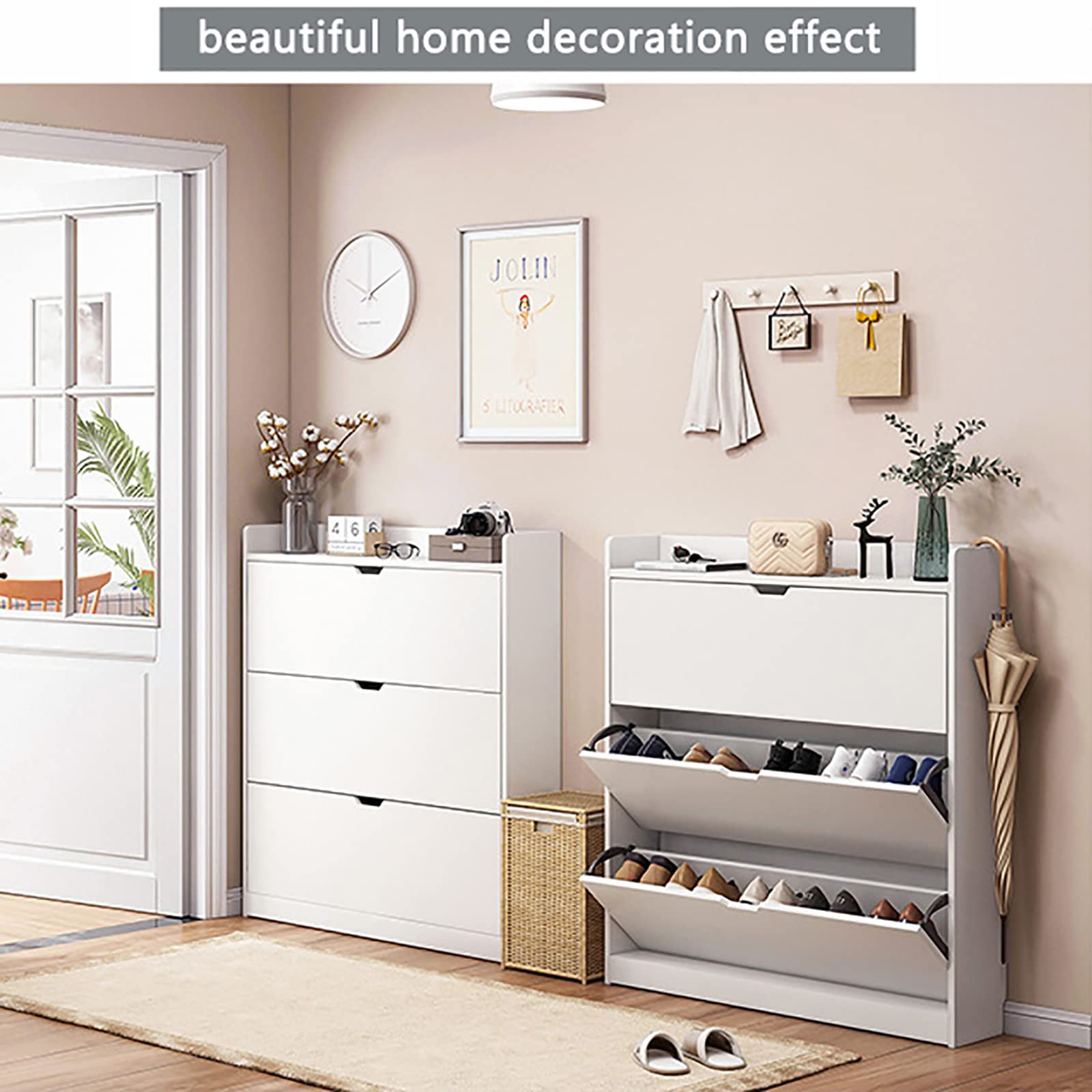Modern Shoe Cabinet with Hidden Shoe Rack - Large Capacity Entryway Storage Organizer, Creative Closet Shoe Cubby Decorative Furniture - Yellow (80x17x116cm/31x7x46in) - Perfect for Hallway, Living Room & Bedroom Organization (z5hrt-002)