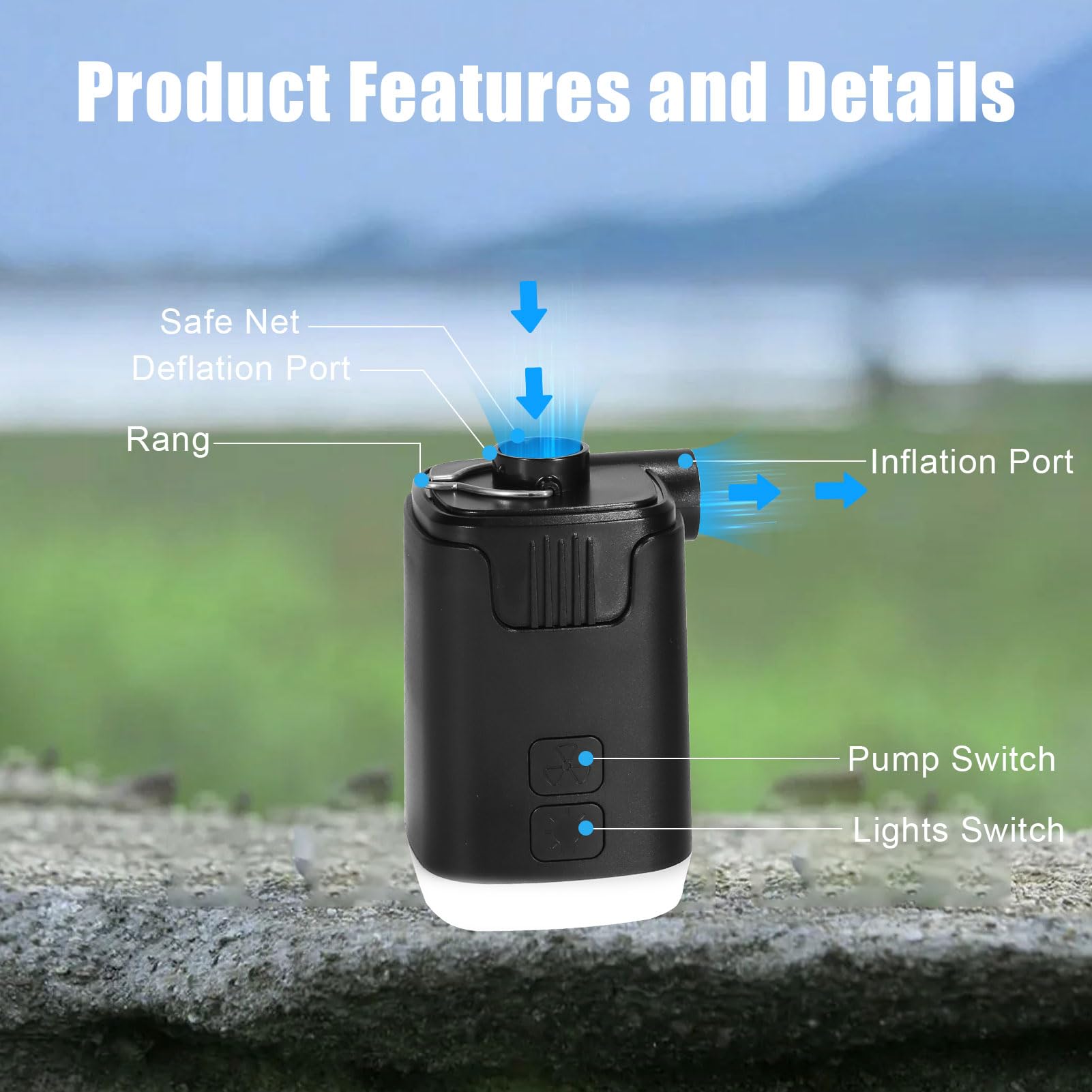 Portable Air Pump 4.5Kpa - Mini Rechargeable Electric Pump for Inflatable Mattress, Boat, Pool Floats & Vacuum Bags - 4000mAh Battery with LED Light - Fast Inflation & Deflation - Perfect for Camping, Travel & Home Storage