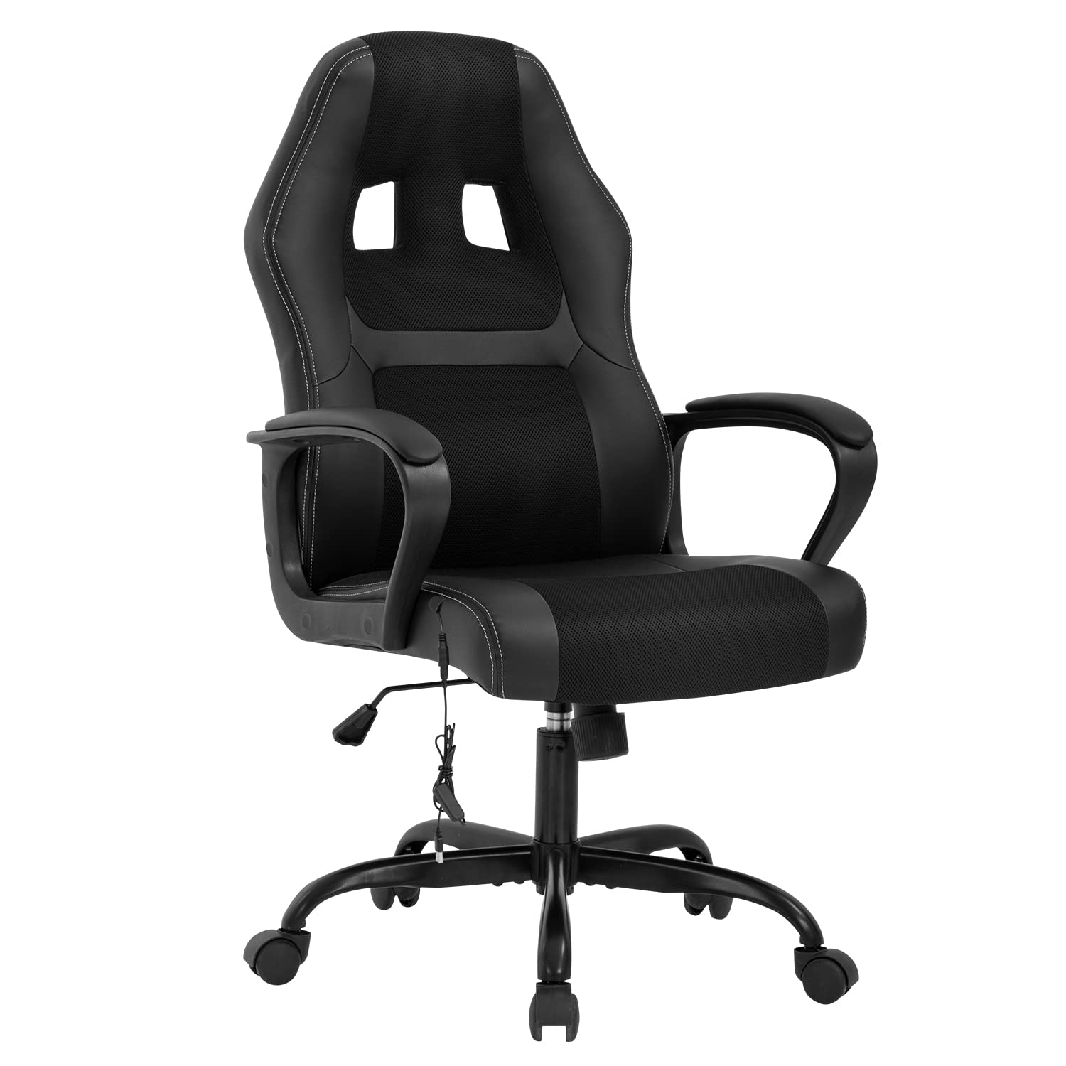 Ergonomic Gaming Chair for Adults - Adjustable Lumbar Support & Armrests - PU Leather Office Desk Chair - Reclining Rolling Computer Task Chair - Perfect for Gaming, Work & Home Office (Black)