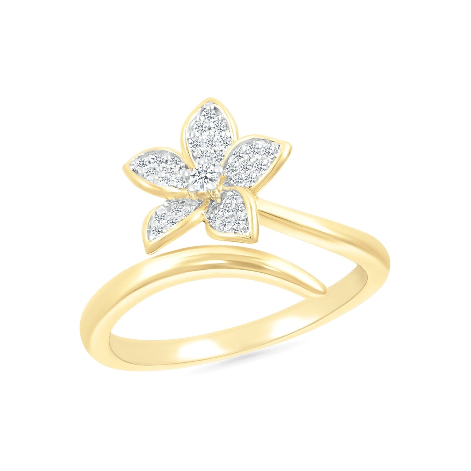 10k Yellow Gold Diamond Pave Flower Wrap Ring for Women - Elegant Stackable Band for Weddings, Anniversaries & Everyday Wear