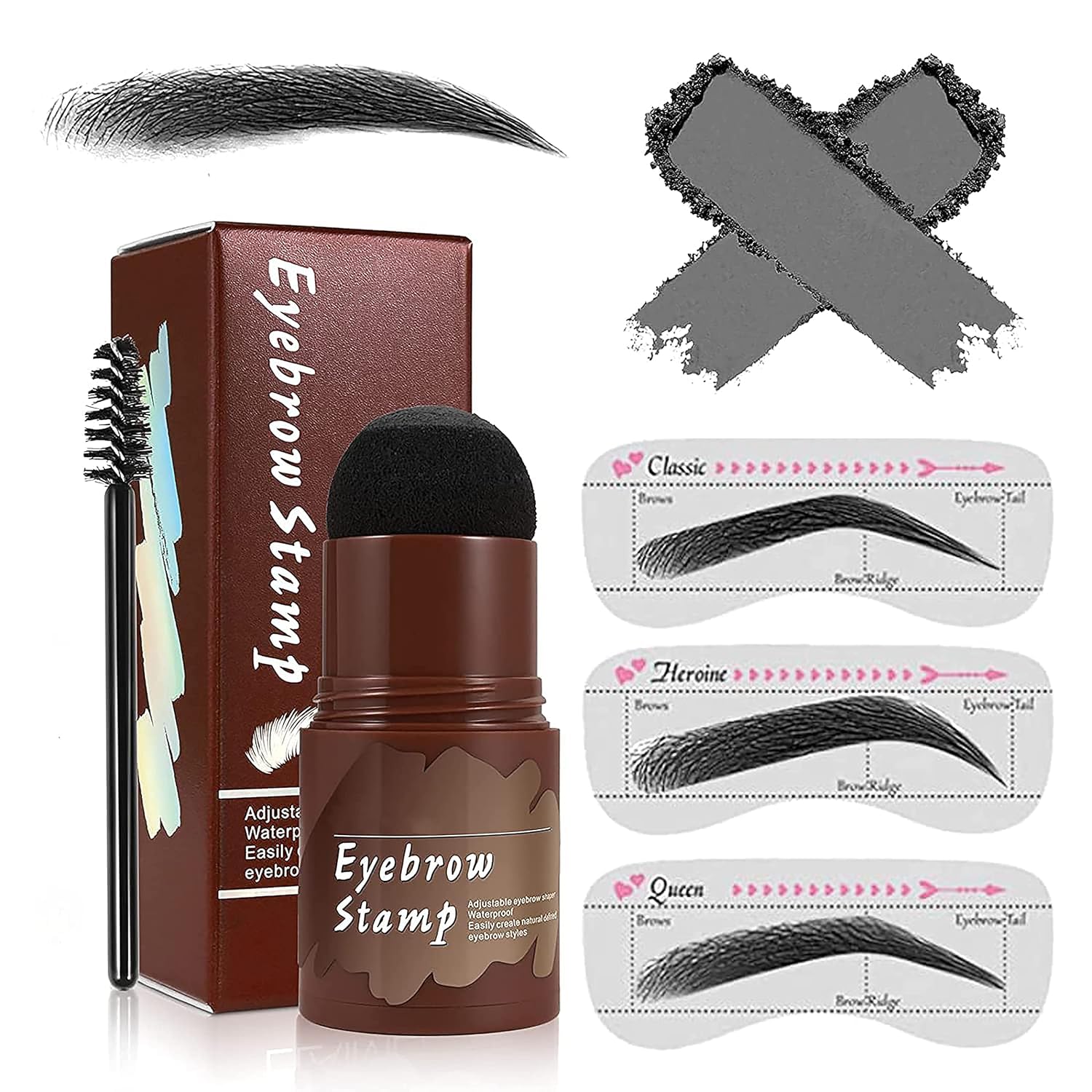 Nilzone Eyebrow Stamp Shaping Kit - Waterproof Eyebrow Powder Stamp with 3 Reusable Stencils for Thicker, Fuller Brows | Includes Eyebrow Pen Brushes | Long-Lasting, Buildable Makeup for Everyday Glam & Special Occasions
