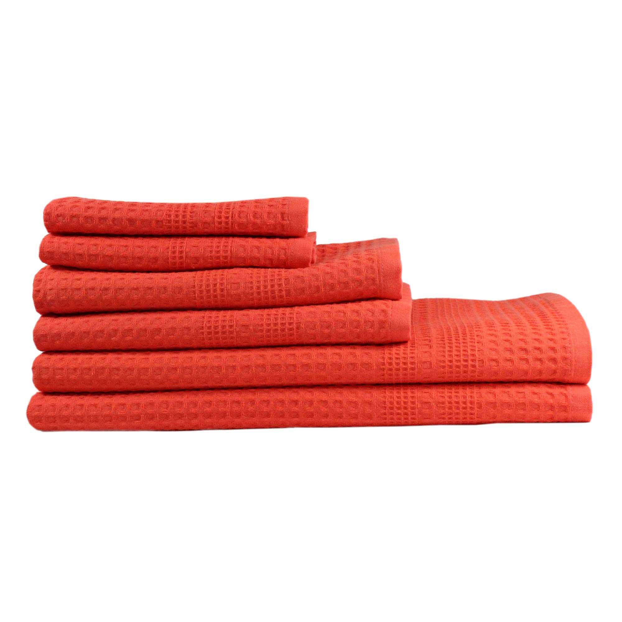 GILDEN TREE Waffle Towel Set - 6 Piece Quick Dry Bath Towels (2 Bath, 2 Hand, 2 Washcloths) - Soft & Absorbent Classic Style Coral - Perfect for Spa, Bathroom & Guest Use