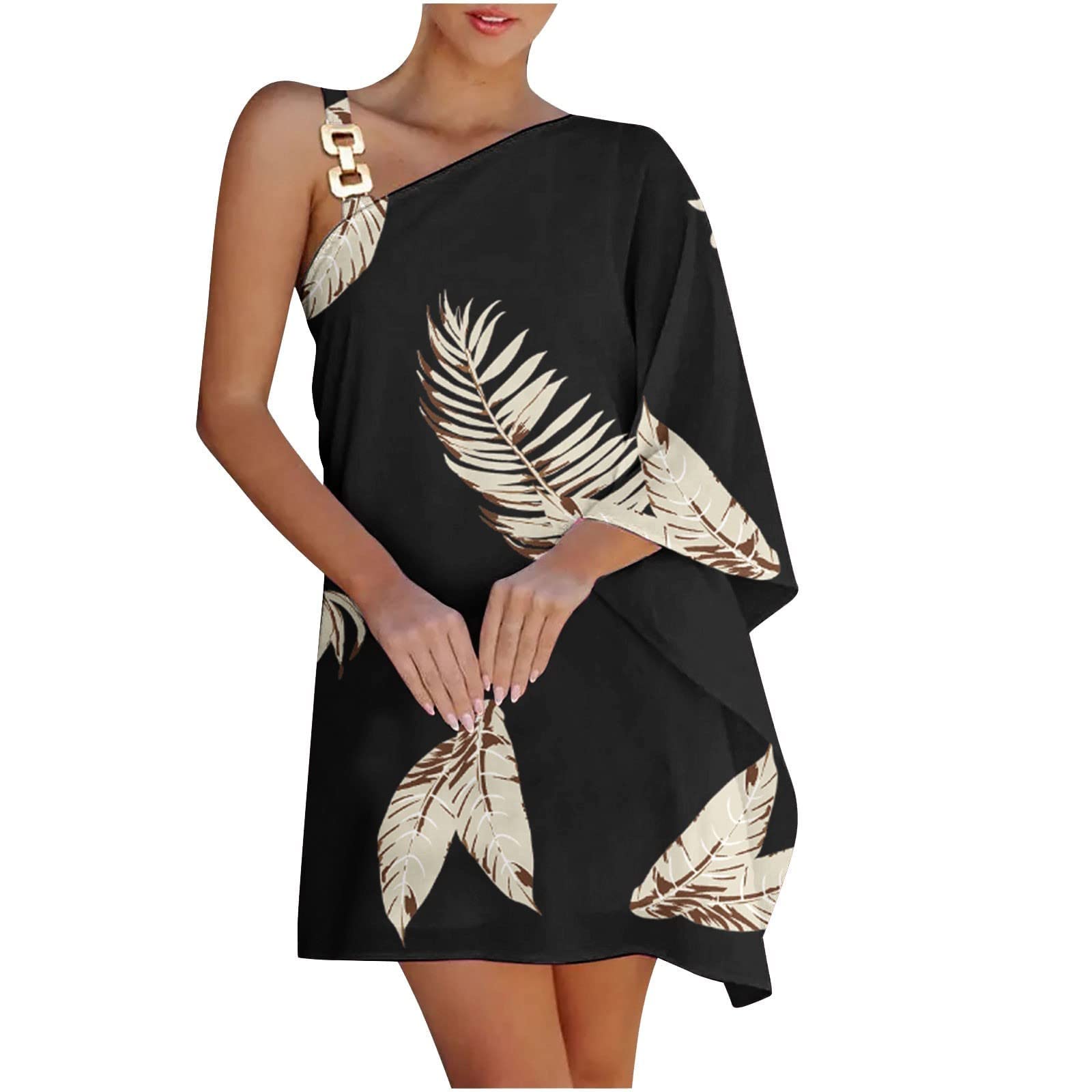 Elegant One Shoulder Dolman Sleeve Mini Dress for Women - Formal Wedding Guest Gown & Evening Party Dress - High-End Metallic Slip Dress for Special Occasions, Cocktail Parties & Date Nights