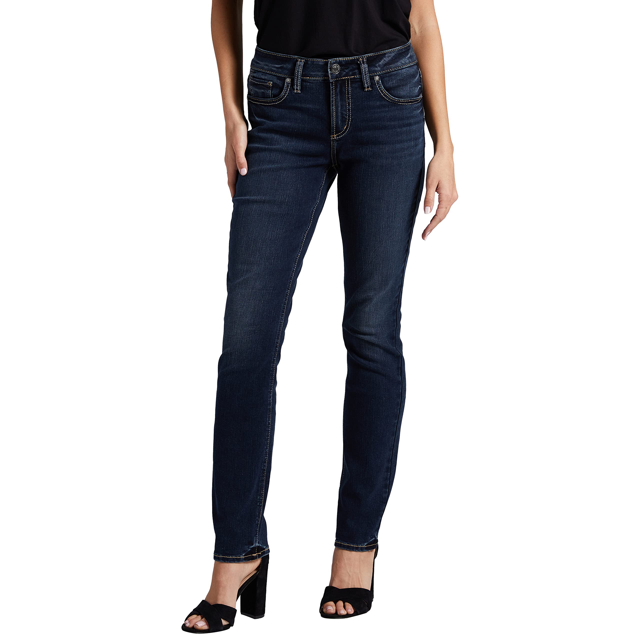 Silver Jeans Co. Women's Elyse Mid Rise Straight Leg Jeans - Comfortable & Stylish Denim Pants for Casual Wear, Work & Everyday Outfits