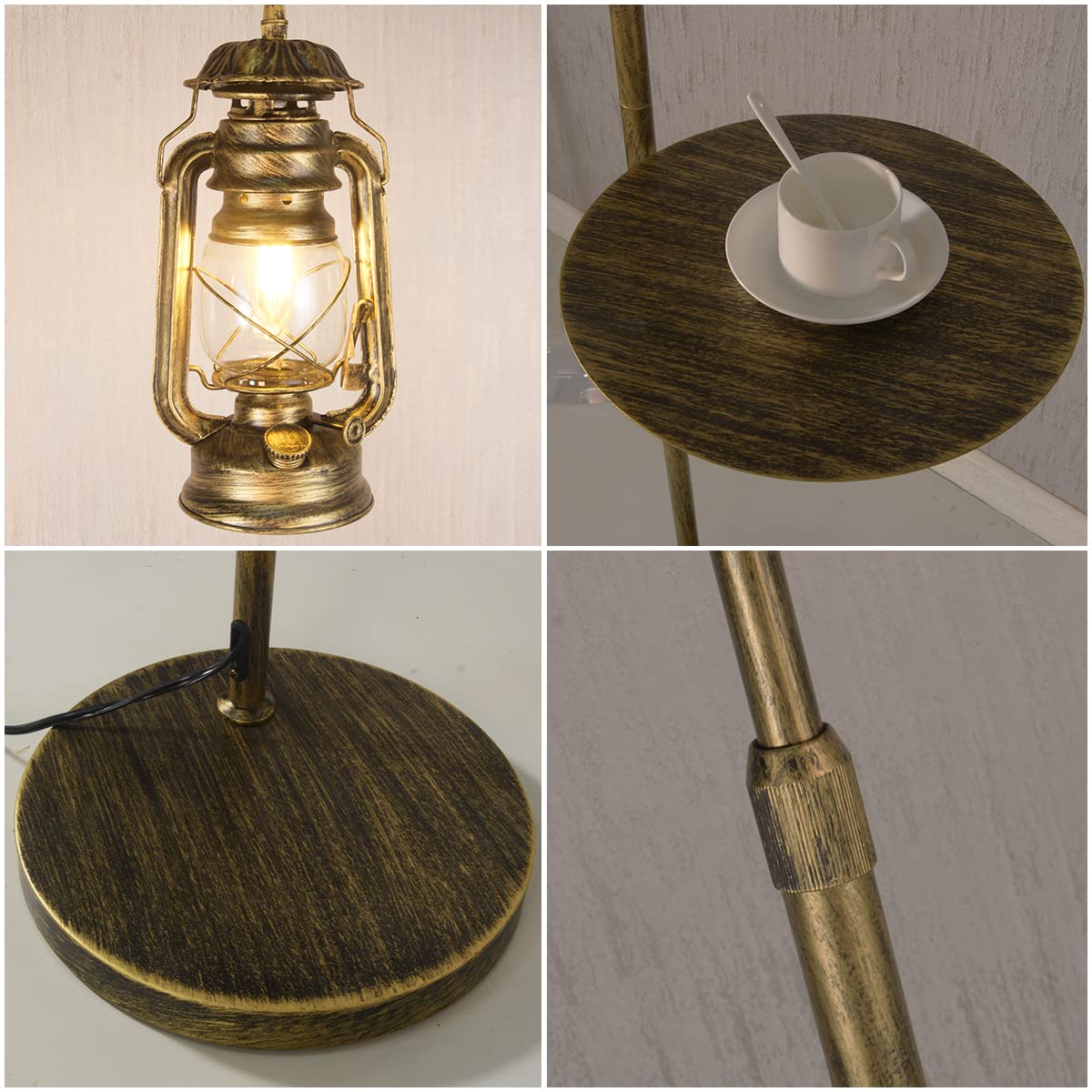 Farmhouse Adjustable Floor Lamp with Tray - Rustic Bronze Standing Light for Bedroom, Living Room, Office & Cafe - On/Off Foot Switch - Perfect for Reading Nook, Home Office Decor & Cozy Living Spaces