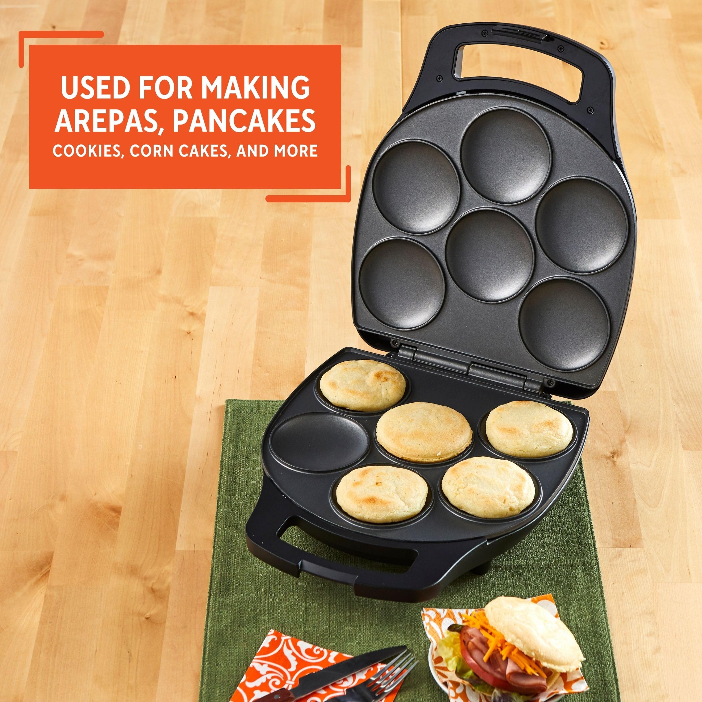 IMUSA 6-Slot Electric Arepa Maker with Adjustable Temperature Control - Matte Black - Perfect for Making Venezuelan & Colombian Arepas at Home
