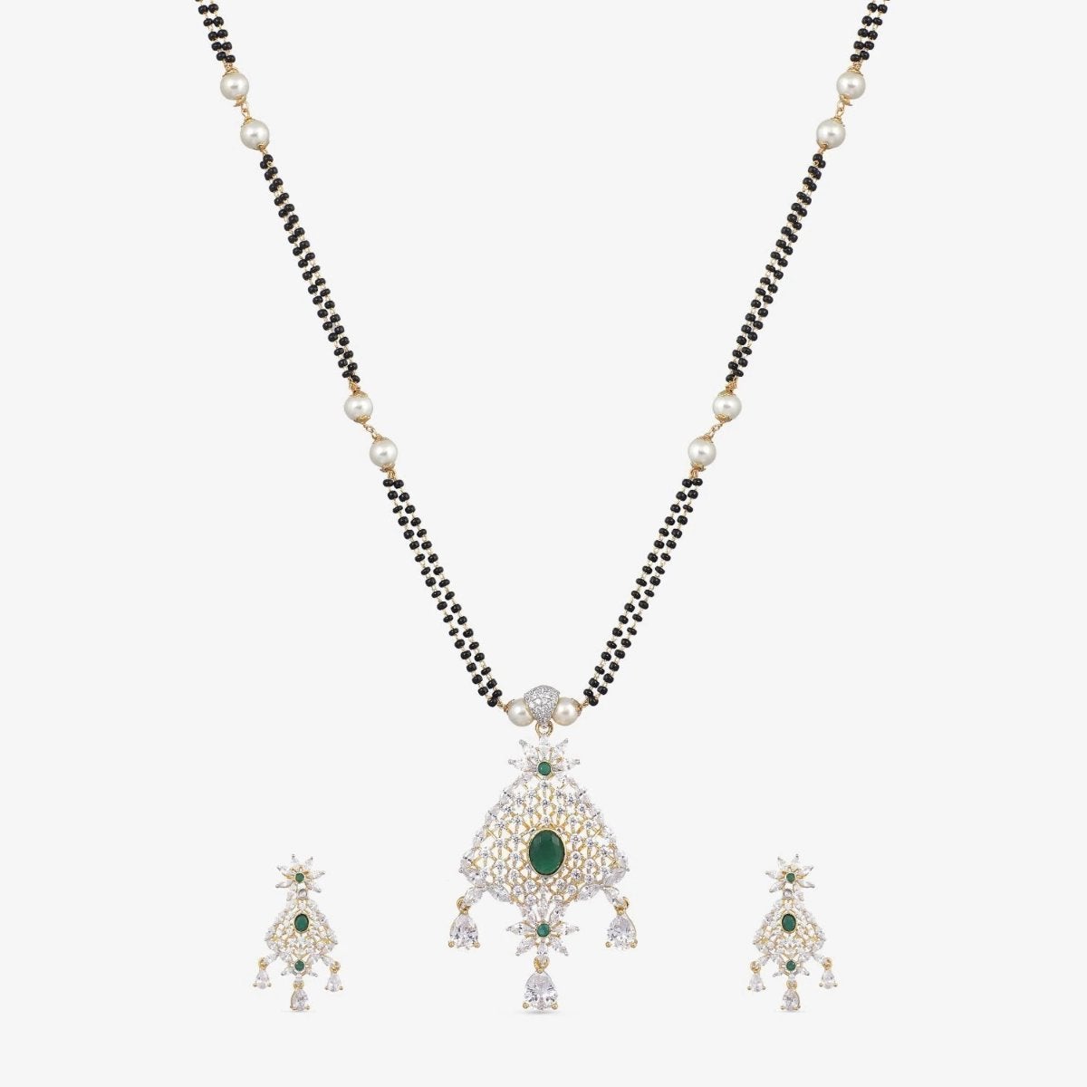 Safa Nakshatra CZ Black Beads Necklace Set for Women - Elegant Cubic Zirconia Jewelry for Party, Wedding & Evening Wear