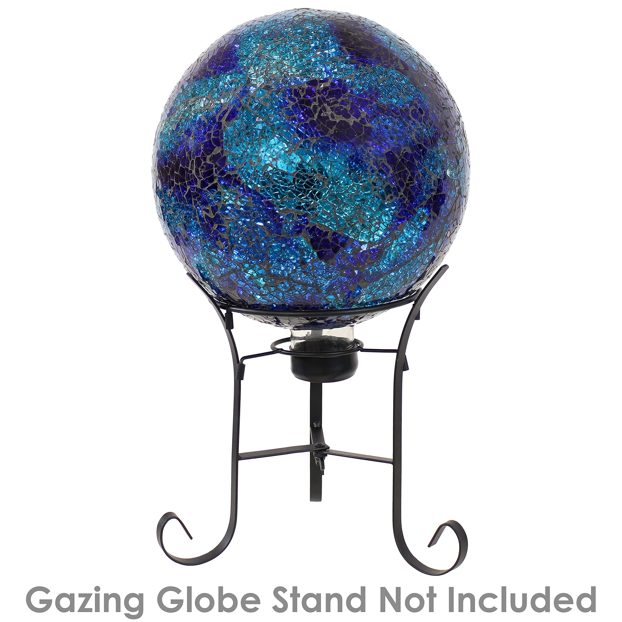 Sunnydaze 9-Inch Indigo Glass Flower Fly-Through Bird Feeder & 10-Inch Deep Ocean Swirl Blue Crackled Mosaic Gazing Globe Set - Outdoor Garden Decor for Birds & Aesthetic Landscaping