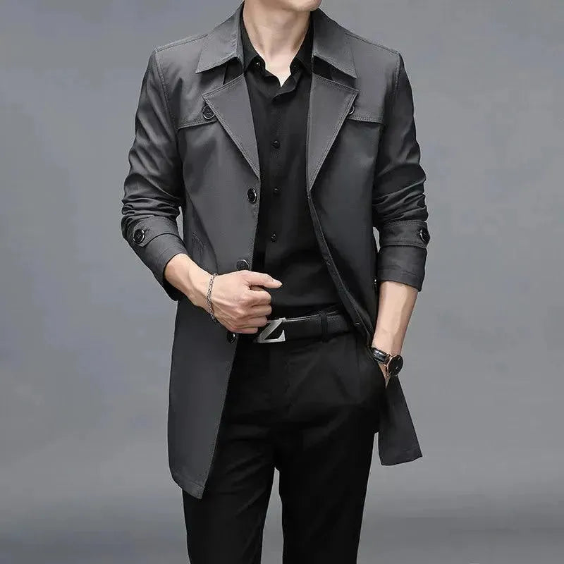 Slim Fit Single Breasted Men's Trench Coat - Classic Waterproof Overcoat for Business & Casual Wear | Perfect for Office, Travel & Outdoor Activities