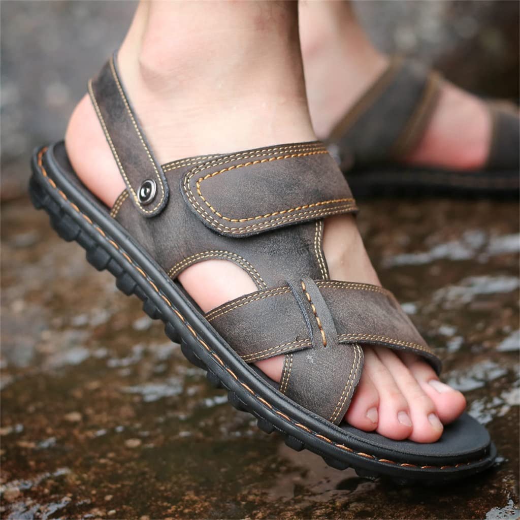 **YHUA Men's Summer Sandals - Breathable Casual Beach Shoes, Non-Slip Slippers for Men - Gray, Size 43 - Perfect for Beach, Pool, and Outdoor Activities**
