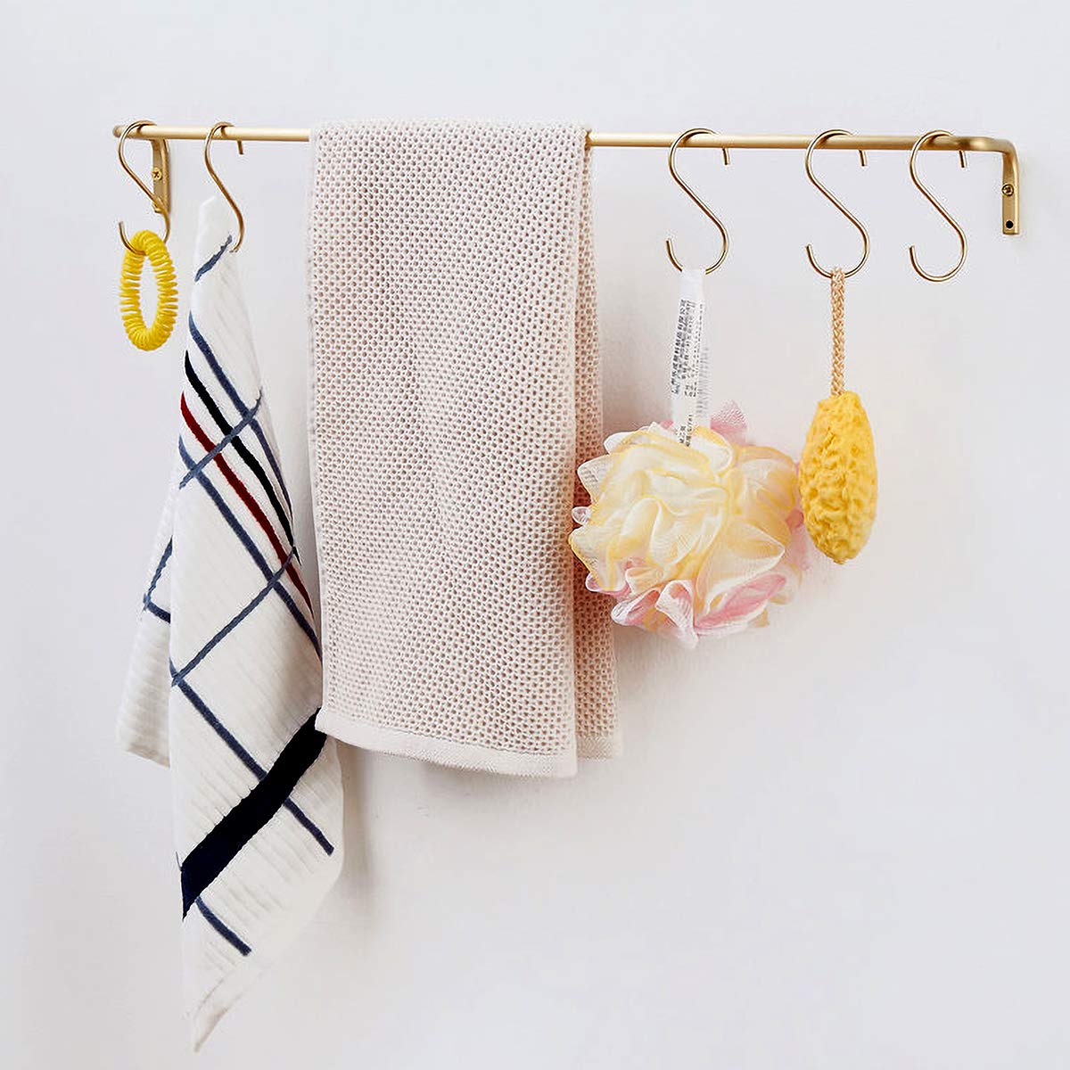 BAEYAR 4-Pack Brass S Hooks, Gold S-Shaped Hooks for Bathroom, Closet, Kitchen, Flower Basket & Outdoor Use - Heavy Duty Decorative Hanging Hooks for Towels, Plants, Keys & Home Organization