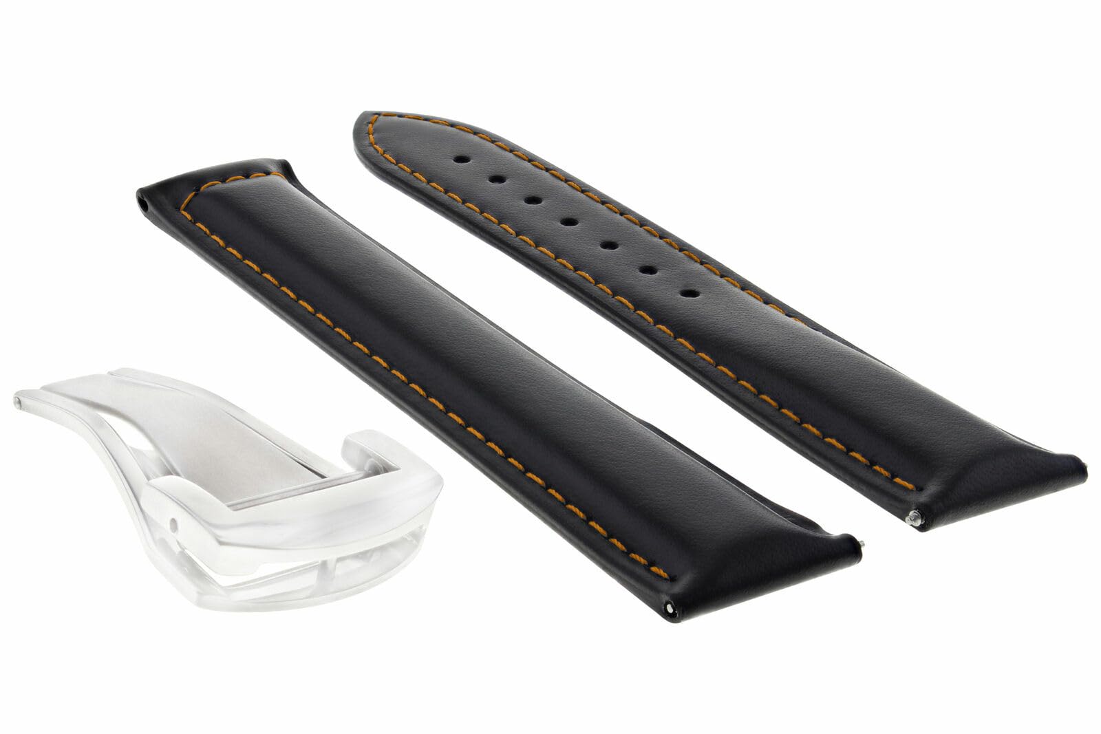 20mm Genuine Leather Watch Band Strap for Omega Seamaster - Black with Orange Stitching | Deployment Clasp Compatible | Replacement Watch Accessory for Business, Casual & Formal Occasions