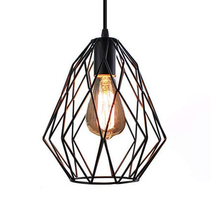 Vintage Industrial E26 Pendant Light - Diamond Cage Metal Lampshade, Hanging Ceiling Lamp with Bulb Holder for Loft, Cafe & Restaurant Decor [Energy Class A++] - Type A Bulb Compatible - Perfect for Industrial, Farmhouse & Retro Home Lighting